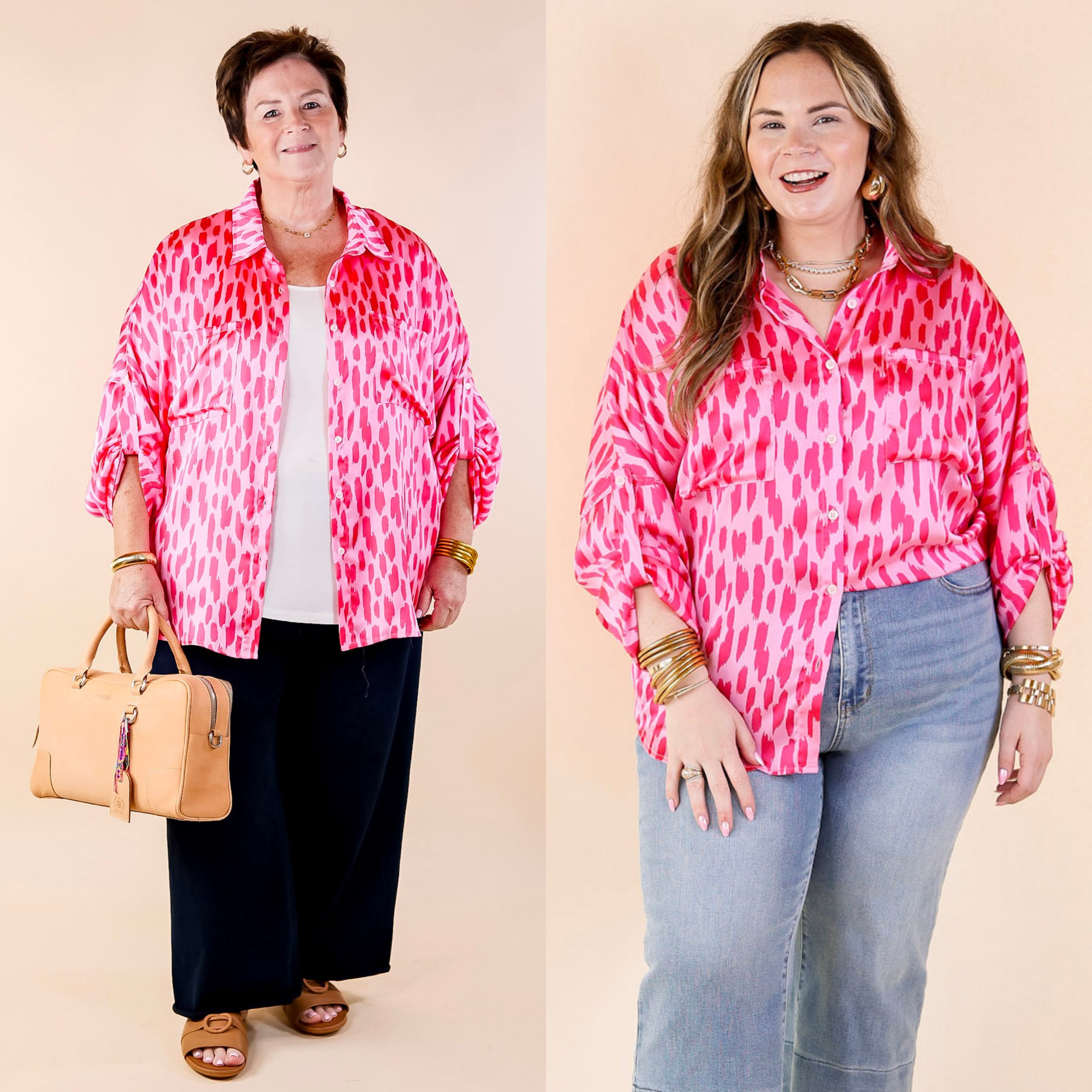 A Perfect Day Button Up Poncho Top in Pink Mix
