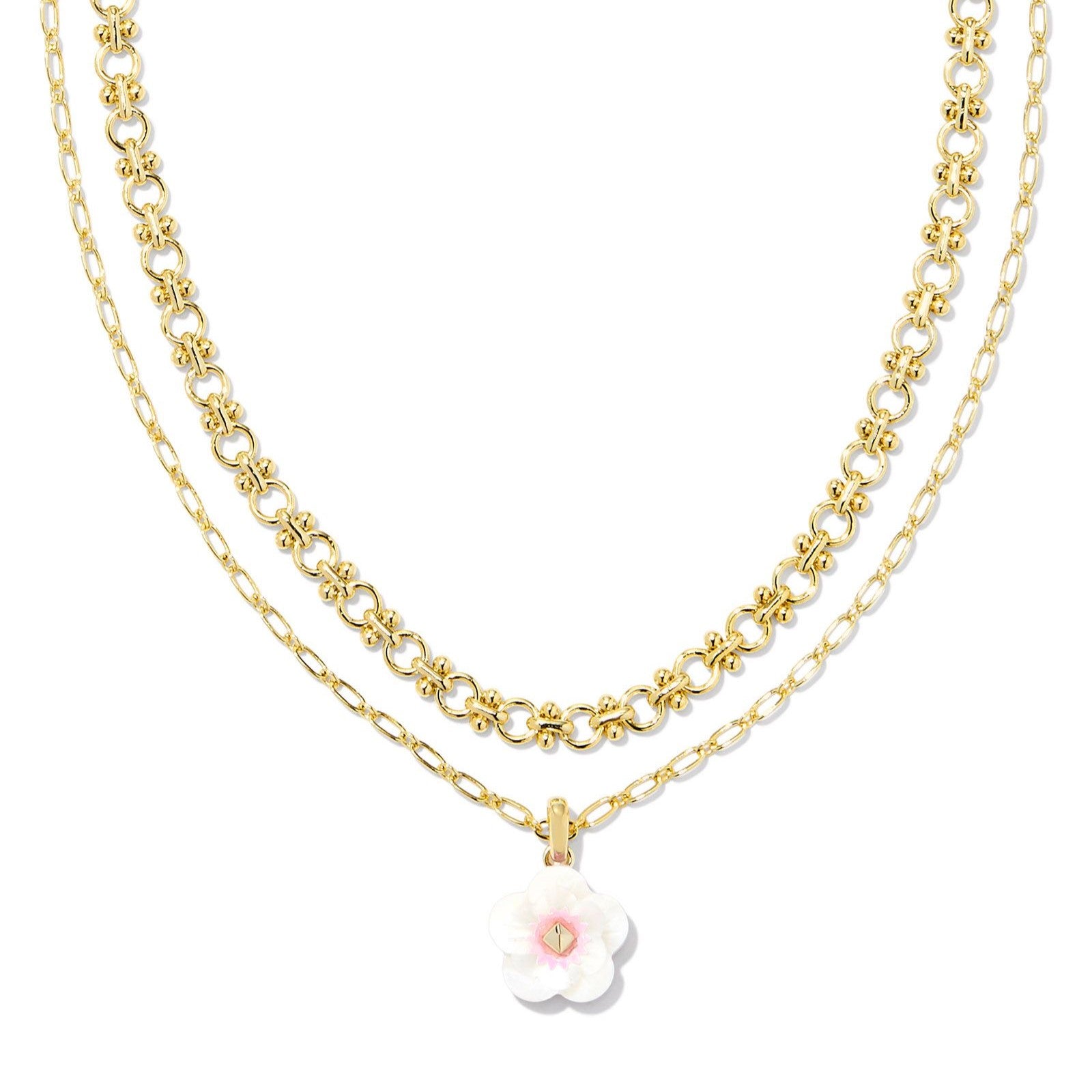 Kendra Scott | Deliah Gold Multi Strand Necklace in Iridescent Pink and White Mix - Giddy Up Glamour Boutique