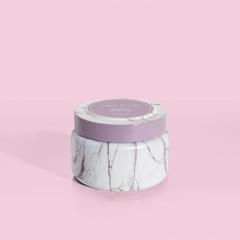 Capri Blue | 8.5 oz. Modern Marble Travel Tin Candle in Amethyst | Aloha Orchid - Giddy Up Glamour Boutique