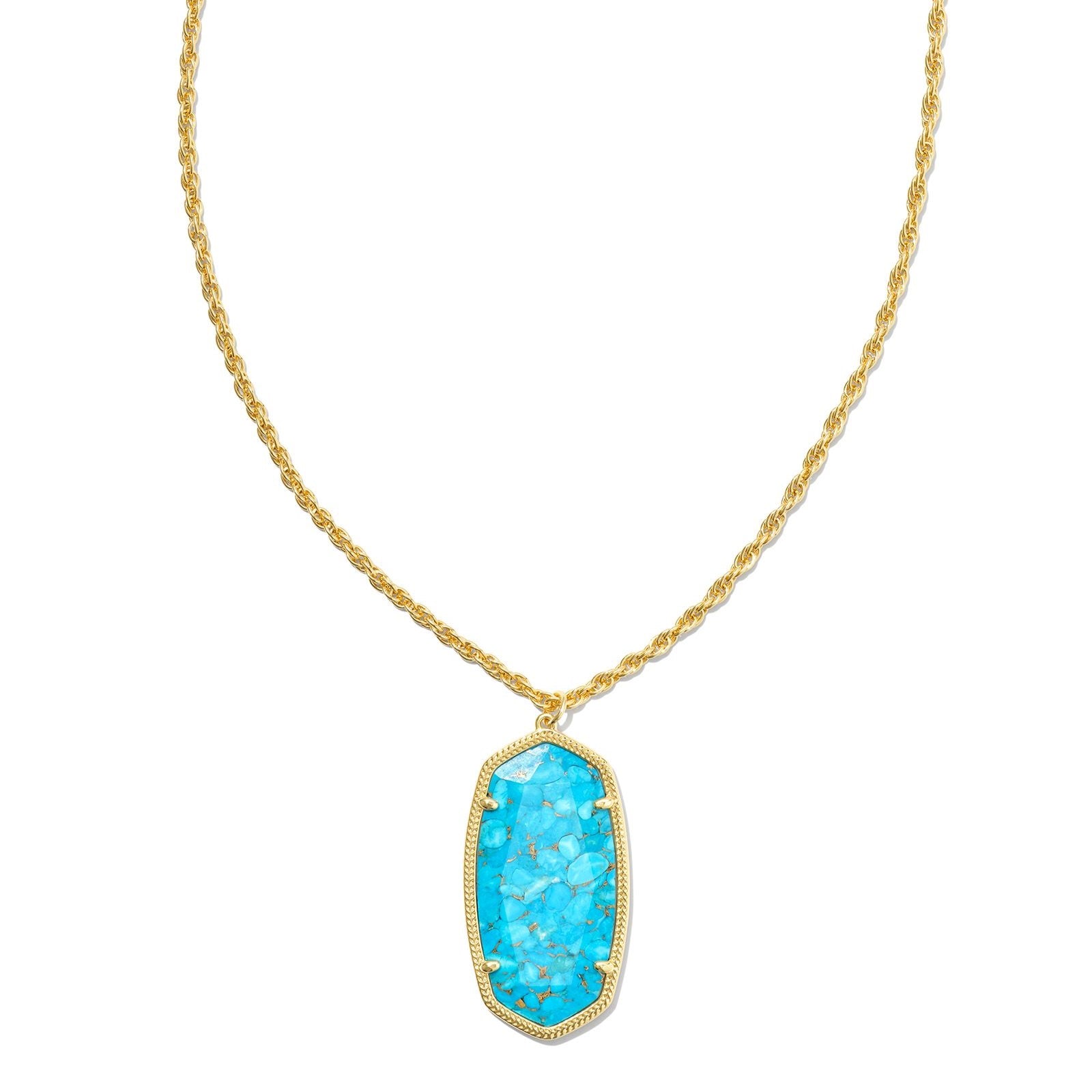 Kendra Scott | Rae Gold Long Pendant Necklace in Bronze Veined Turquoise Magnesite - Giddy Up Glamour Boutique