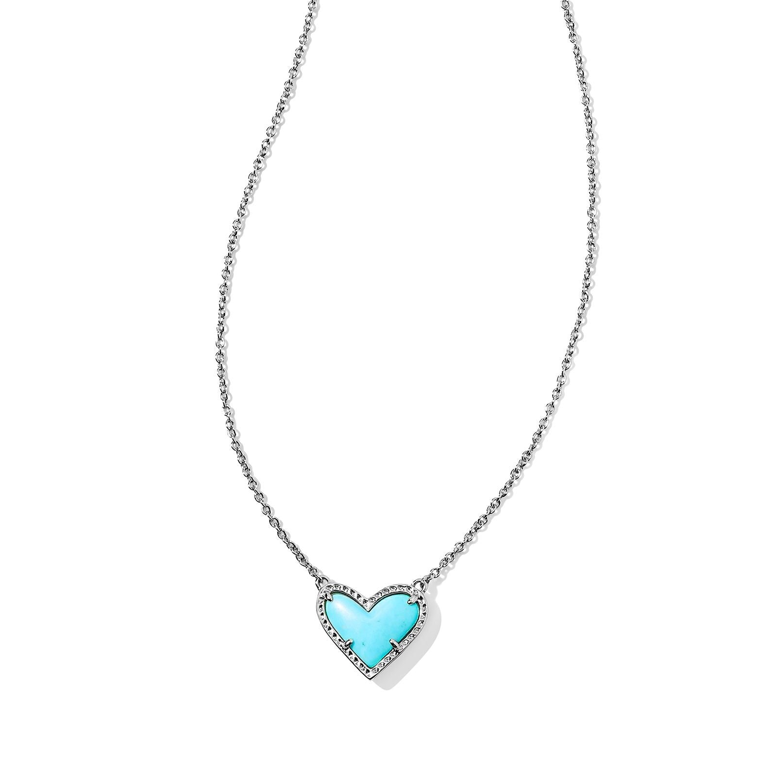 Kendra Scott | Ari Heart Silver Pendant Necklace in Variegated Turquoise Magnesite - Giddy Up Glamour Boutique