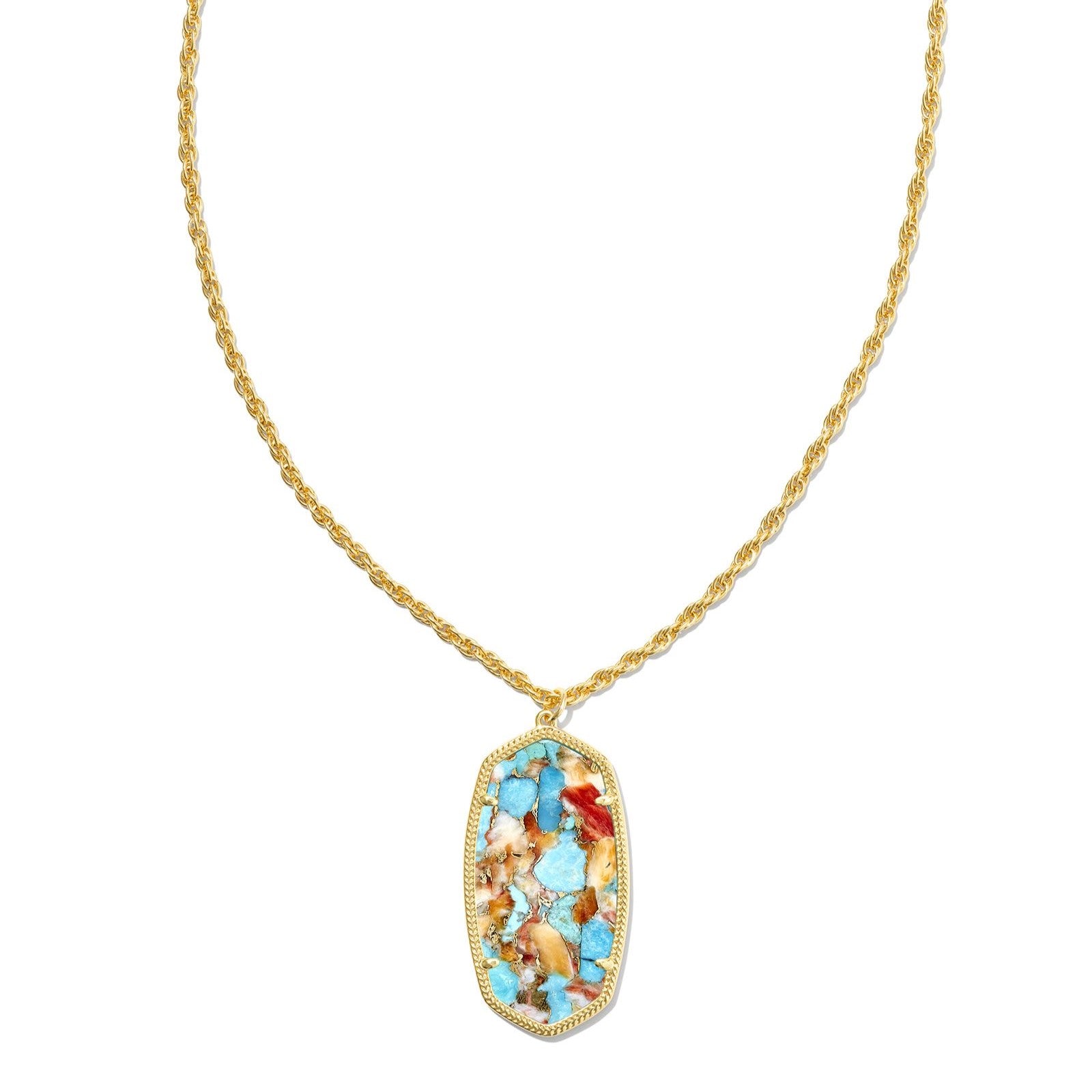 Kendra Scott | Rae Gold Long Pendant Necklace in Bronze Veined Turquoise Magnesite Red Oyster - Giddy Up Glamour Boutique