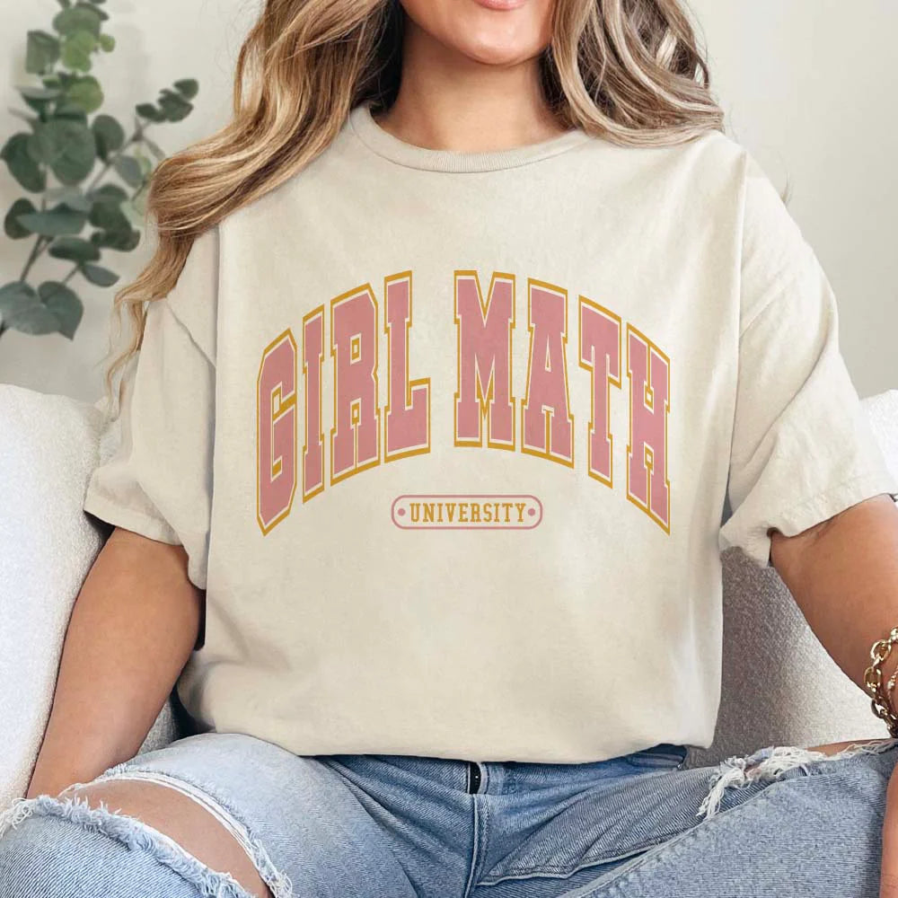 Online Exclusive | Girl Math University Short Sleeve Graphic Tee in Cream - Giddy Up Glamour Boutique