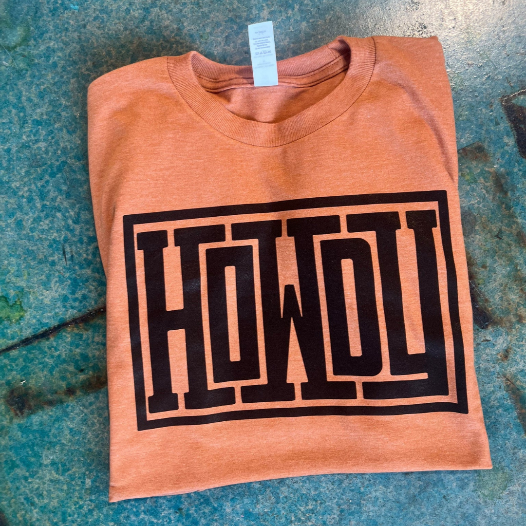 Online Exclusive | Howdy Printed Short Sleeve Graphic Tee in Harvest Heather Orange - Giddy Up Glamour Boutique
