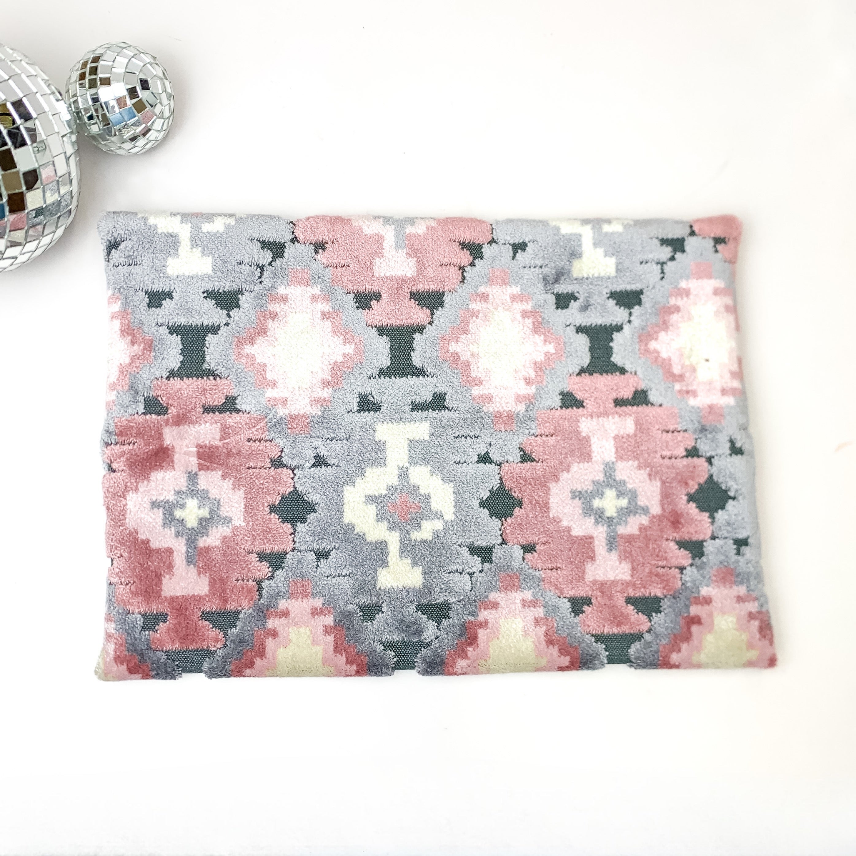 Makeup Junkie | Medium Blush Aztec Lay Flat Bag in Blush Pink and Grey Mix - Giddy Up Glamour Boutique