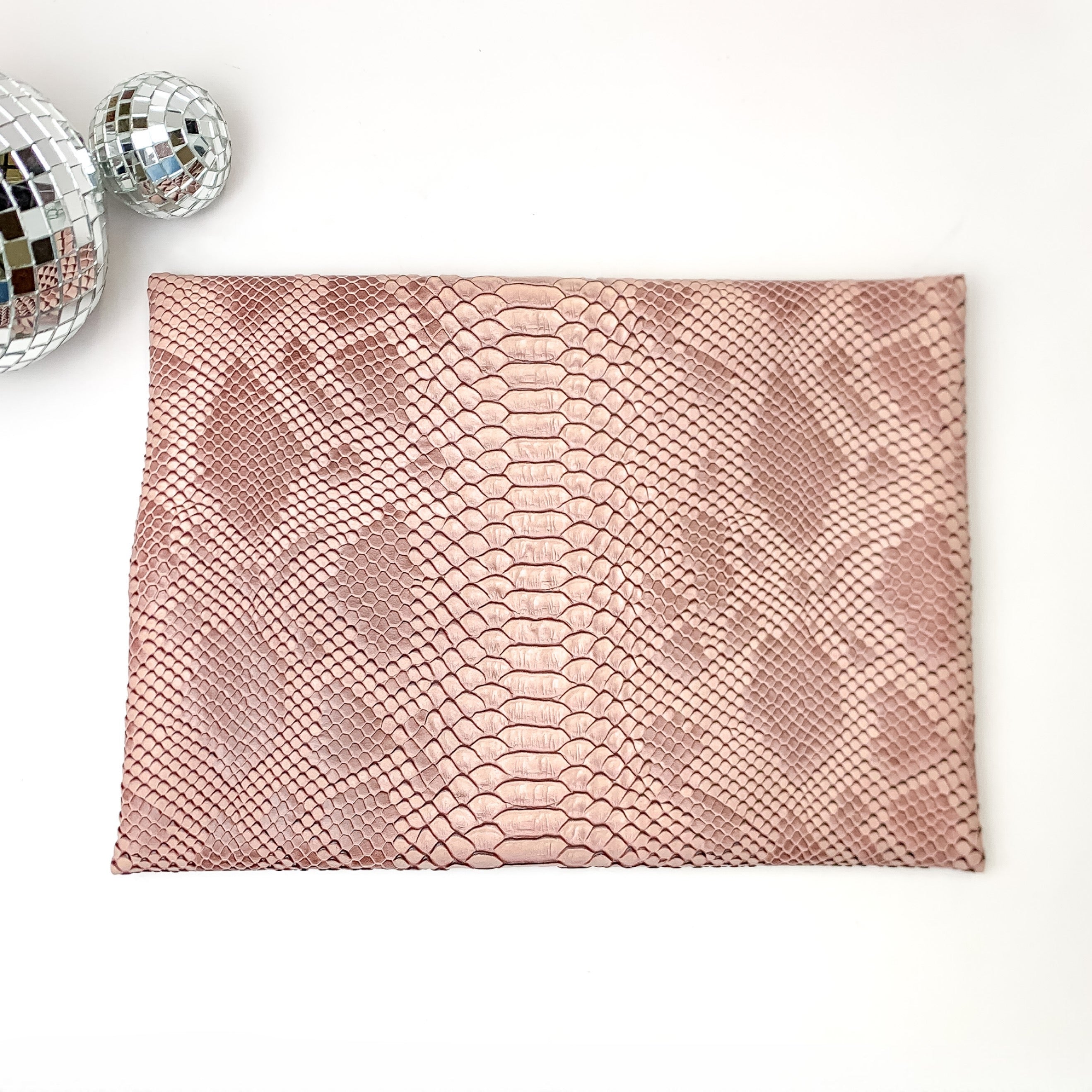 Makeup Junkie | Medium Copperazzi Lay Flat Bag in Dusty Pink Snake Print - Giddy Up Glamour Boutique