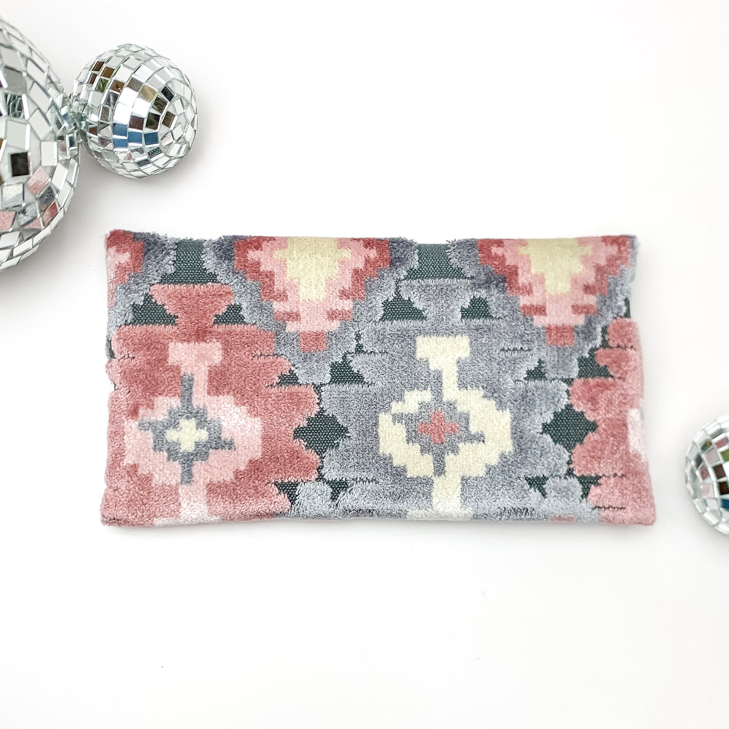 Makeup Junkie | Mini Blush Aztec Lay Flat Bag in Blush Pink and Grey Mix - Giddy Up Glamour Boutique