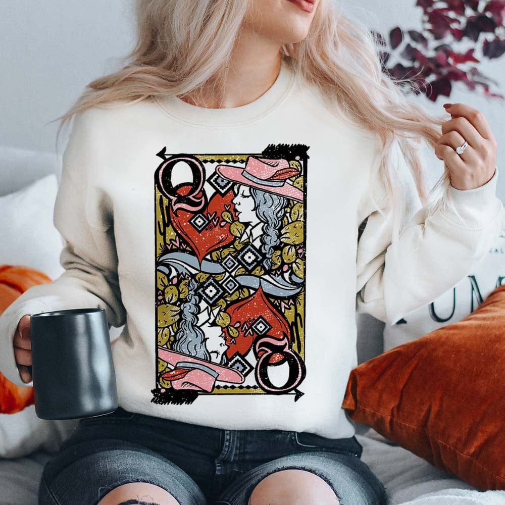 Online Exclusive Queen of Hearts Long Sleeve Graphic Sweatshirt in White