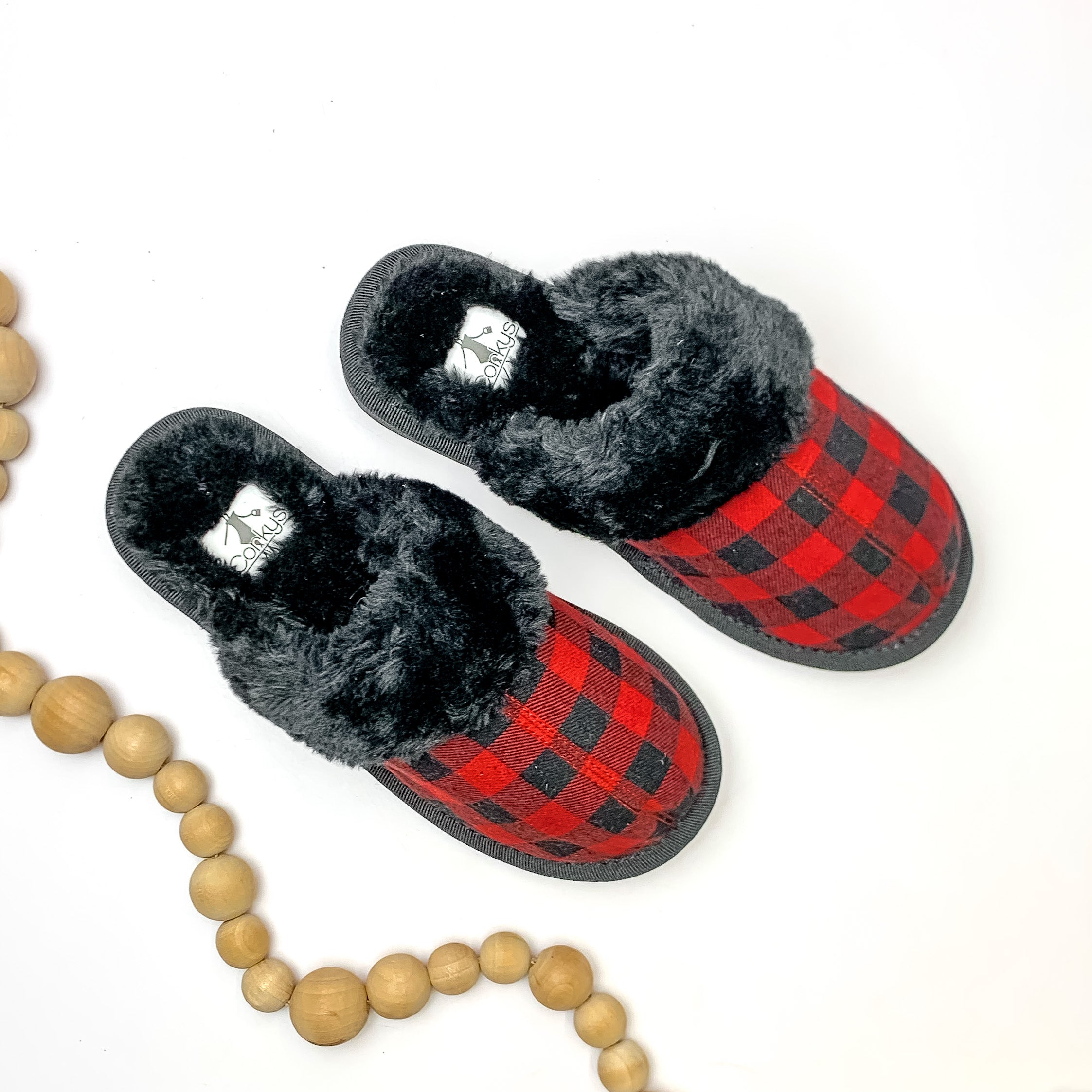 Corky's | Snooze Slide On Slippers with Furry Lining in Red Buffalo Plaid - Giddy Up Glamour Boutique
