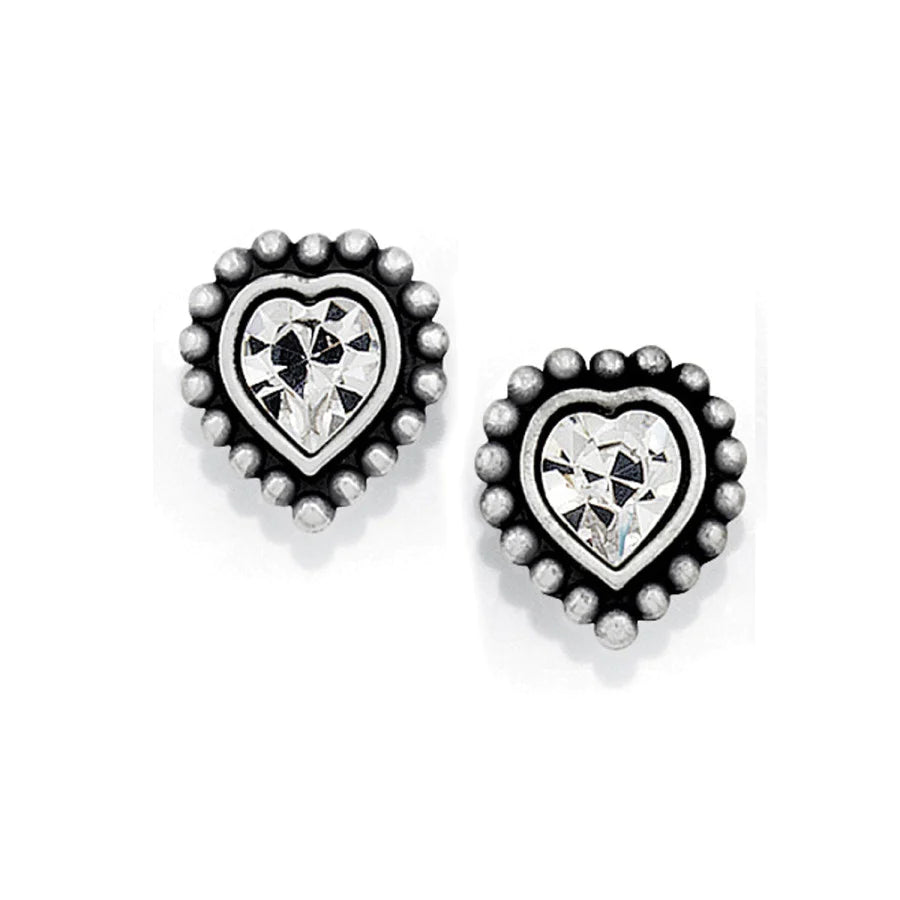 Brighton | Silver Tone Shimmer Heart Mini Post Earrings in Clear Crystal - Giddy Up Glamour Boutique