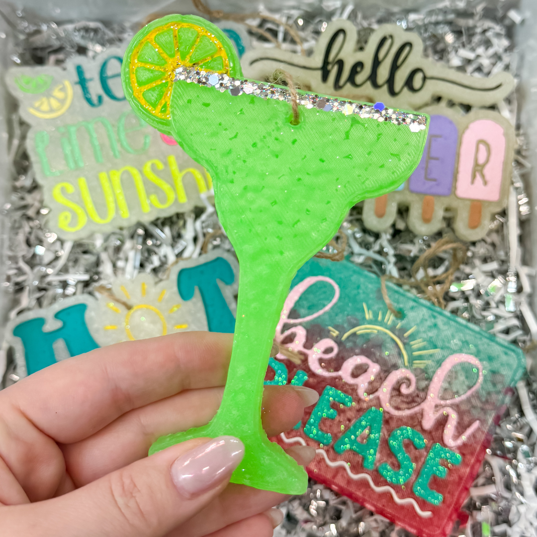 Seaside Citrus Margarita Glass with Lime Wedge Car Freshie in Strawberry Margarita Scent - Giddy Up Glamour Boutique