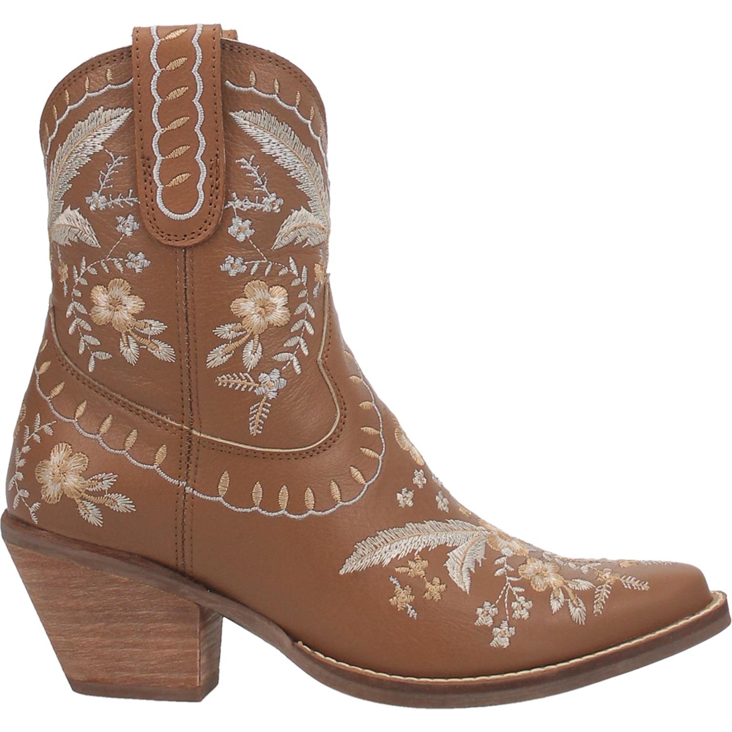 Online Exclusive | Dingo | Primrose Leather Floral Stitch Bootie in Brown  **PREORDER - Giddy Up Glamour Boutique