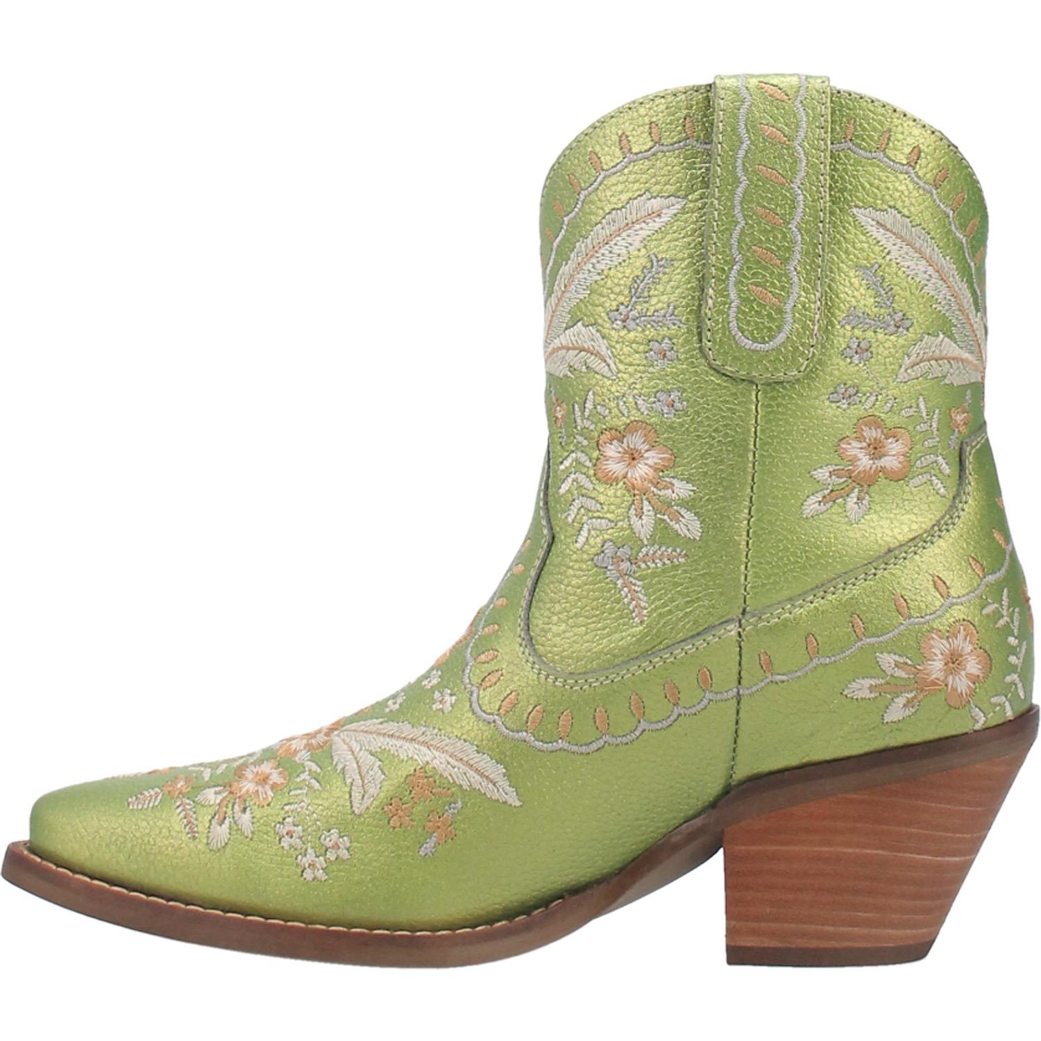 Online Exclusive | Dingo | Primrose Leather Floral Stitch Bootie in Green Metallic  **PREORDER - Giddy Up Glamour Boutique
