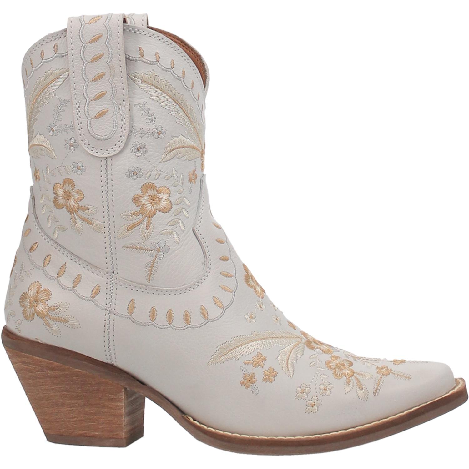Online Exclusive | Dingo | Primrose Leather Floral Stitch Bootie in White **PREORDER** - Giddy Up Glamour Boutique