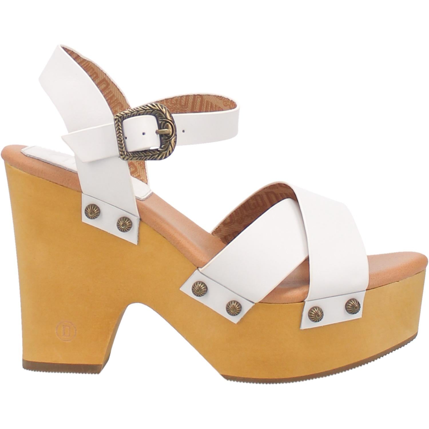 Online Exclusive | Dingo | Woodstock Leather Clog Heeled Sandal in White **PREORDER - Giddy Up Glamour Boutique
