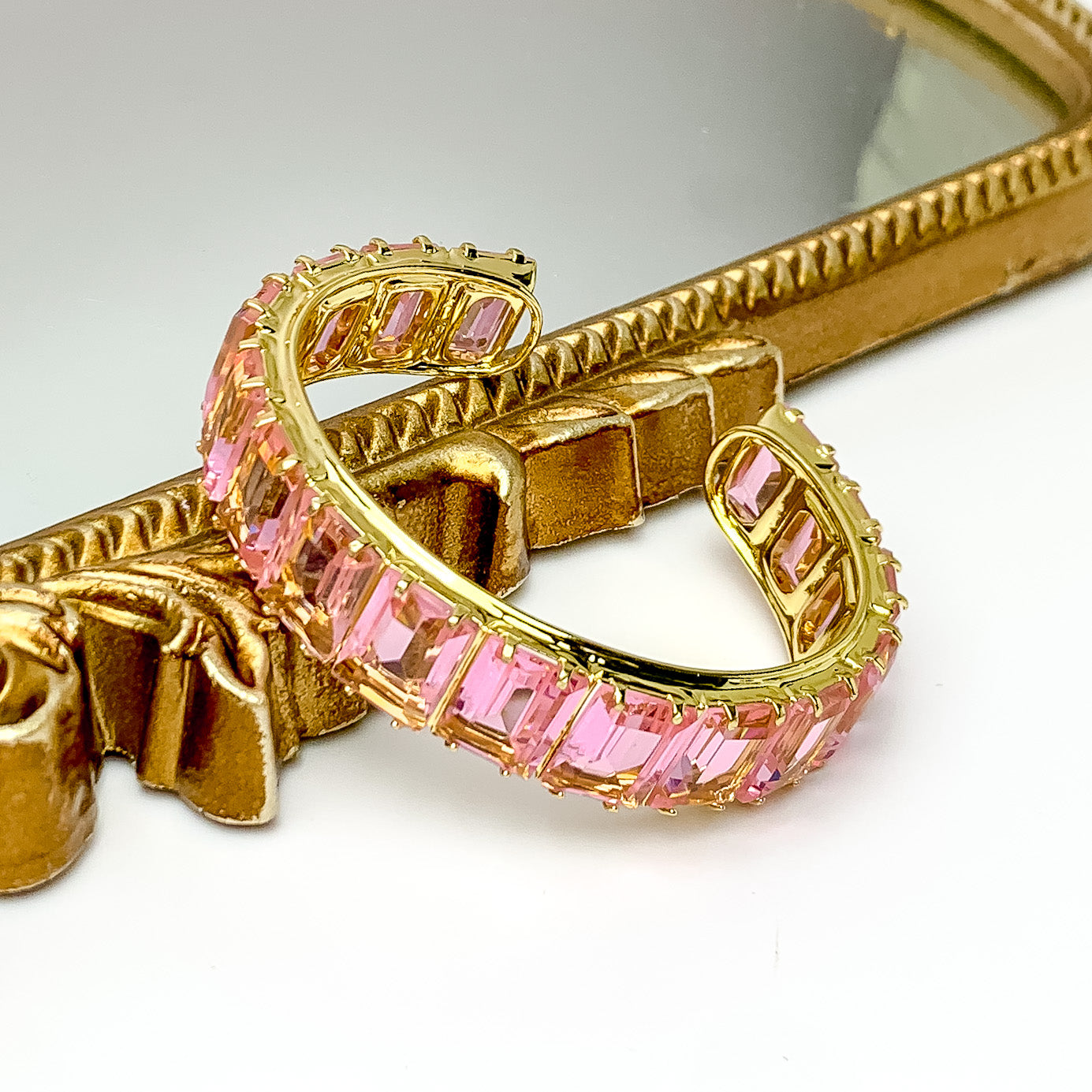Sorrelli | Julianna Rectangle Crystal Cuff Bracelet in Bright Gold Tone and First Kiss - Giddy Up Glamour Boutique