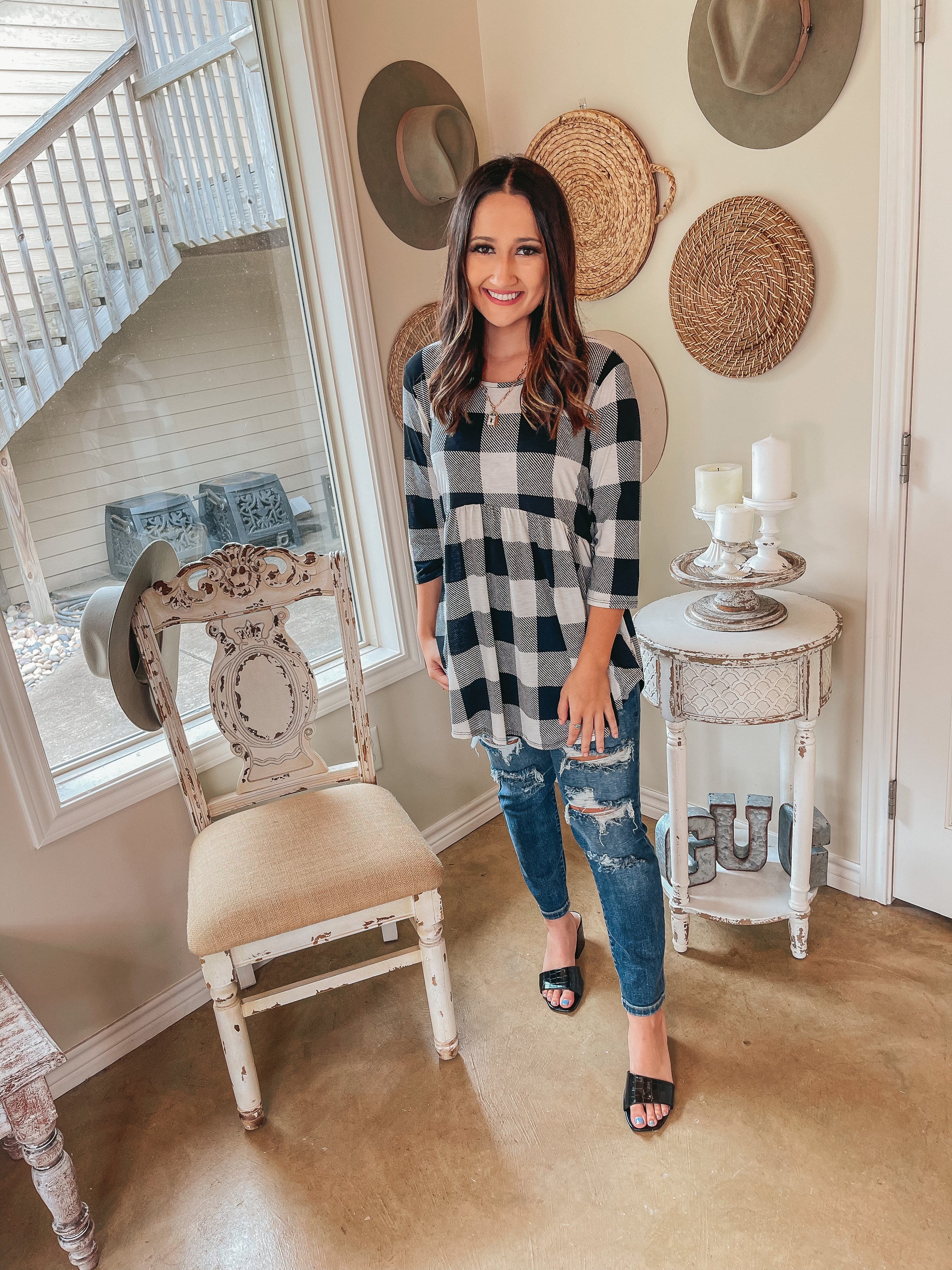 As You Wish Buffalo Plaid Baby Doll Top in Ivory - Giddy Up Glamour Boutique