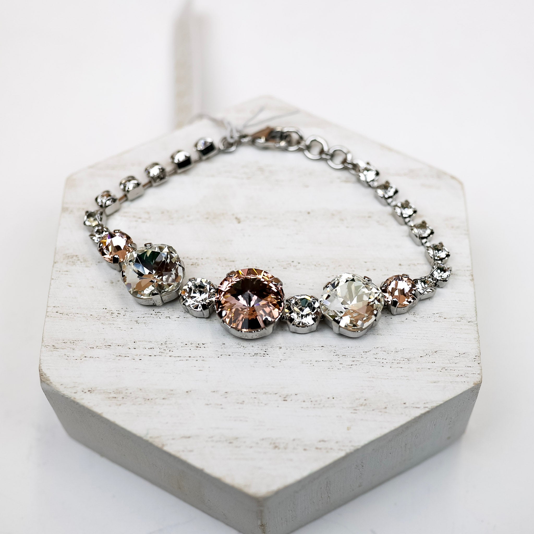 Sorrelli | Half Circle Tennis Bracelet in Palladium Silver Tone and Snow Bunny - Giddy Up Glamour Boutique