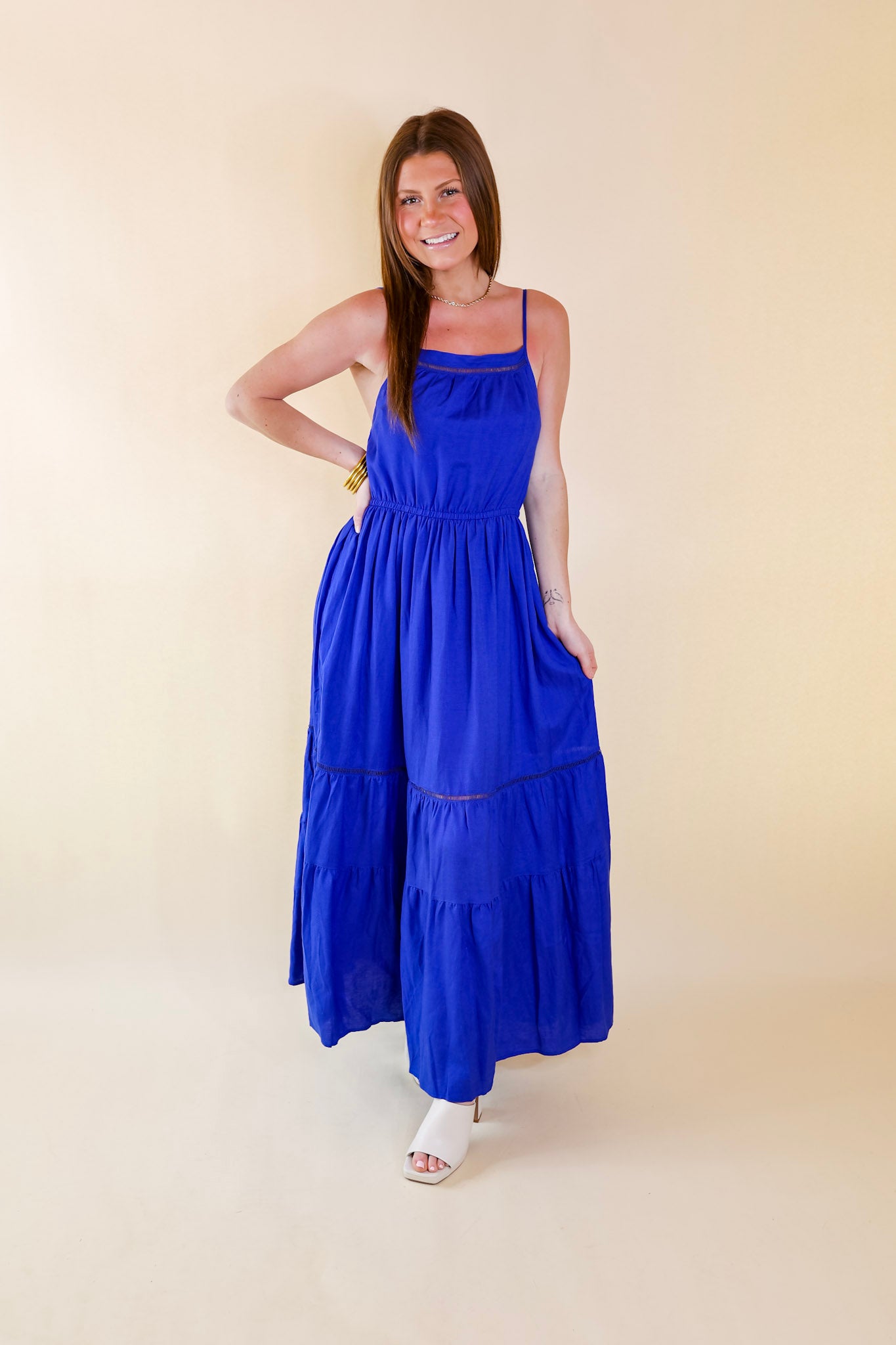 Tranquil Tides Tiered Maxi Dress in Royal Blue - Giddy Up Glamour Boutique