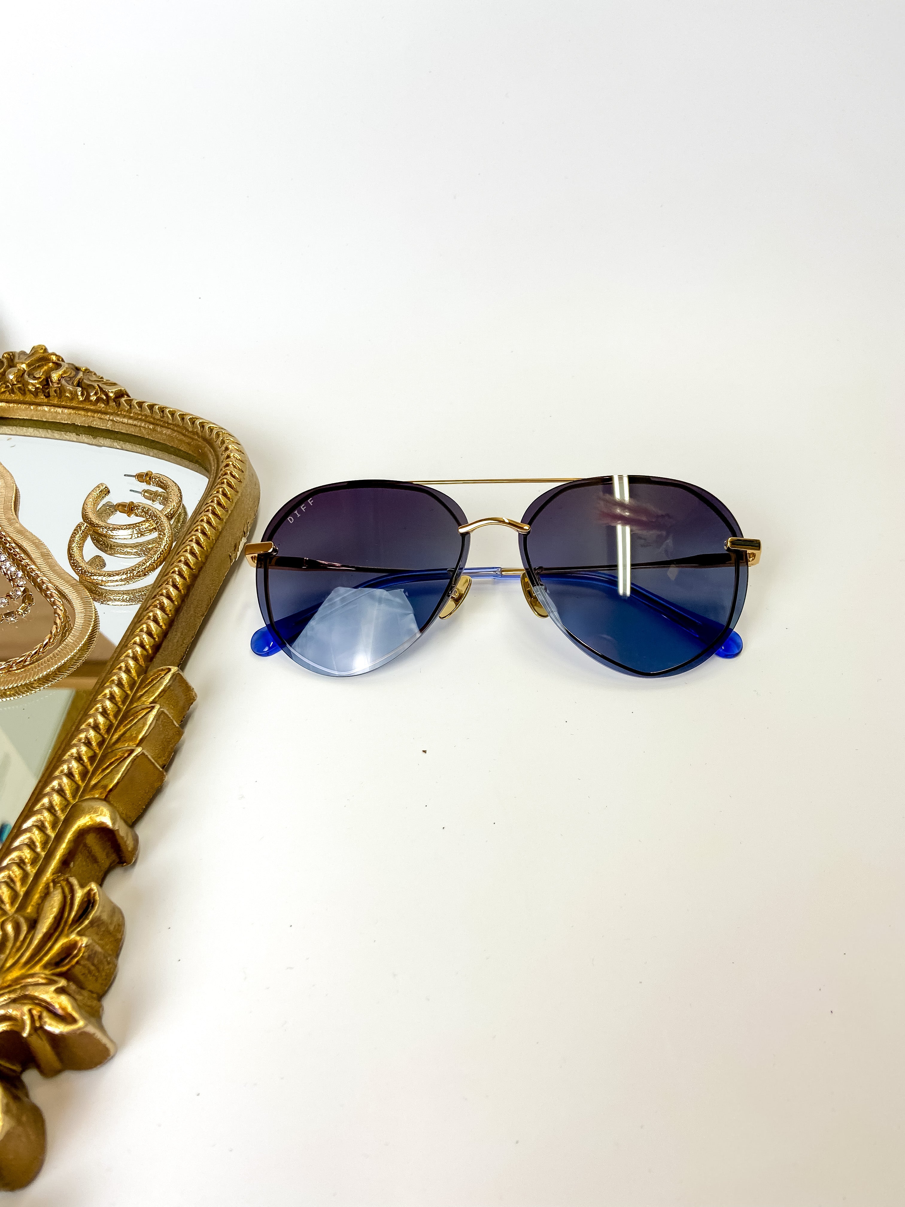 DIFF | Lenox Polarized Blue Gradient Lens Sunglasses in Gold Tone - Giddy Up Glamour Boutique