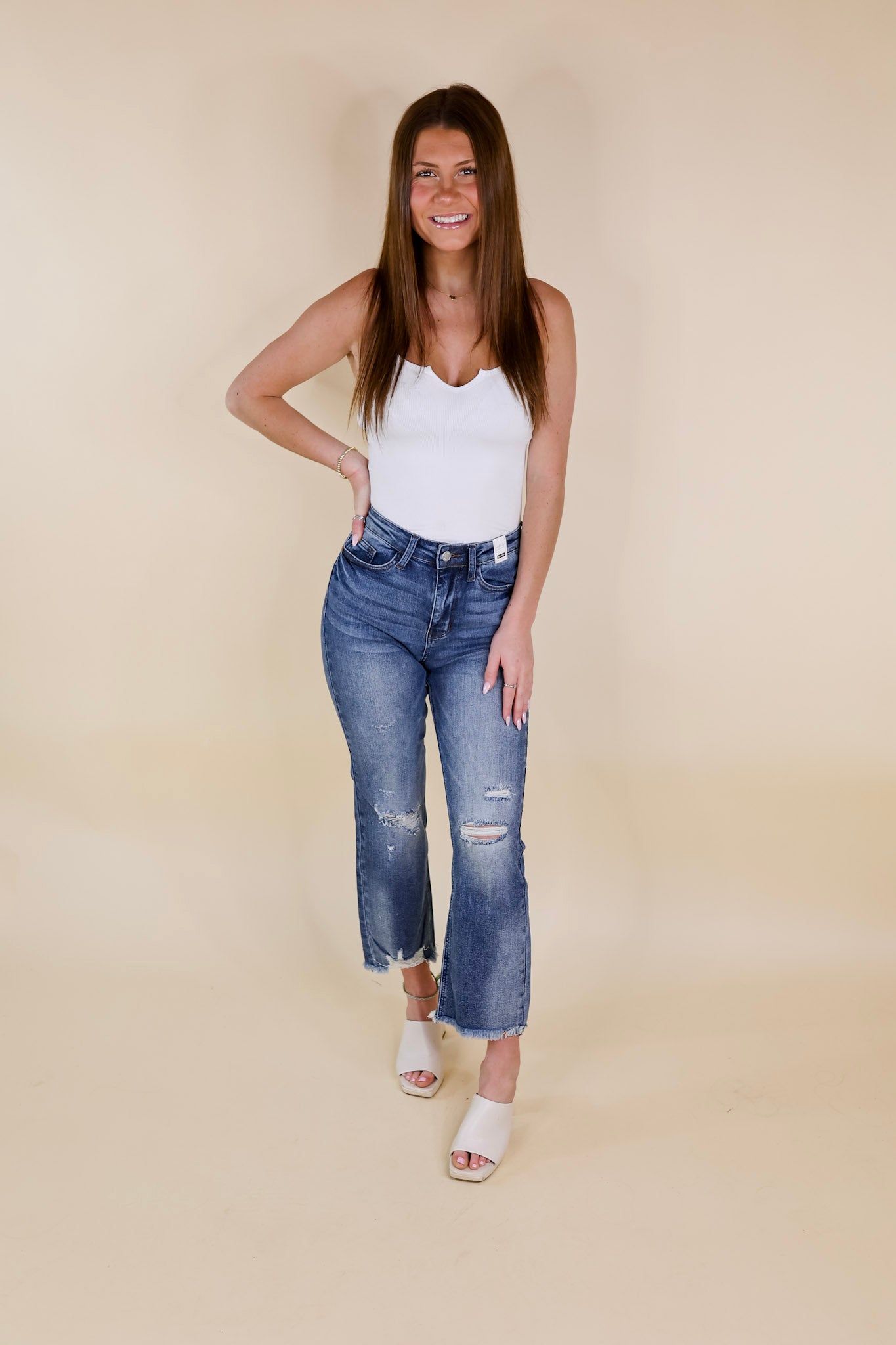 Judy Blue | Iconic Crush Destroy Cropped Straight Jeans in Medium Wash - Giddy Up Glamour Boutique