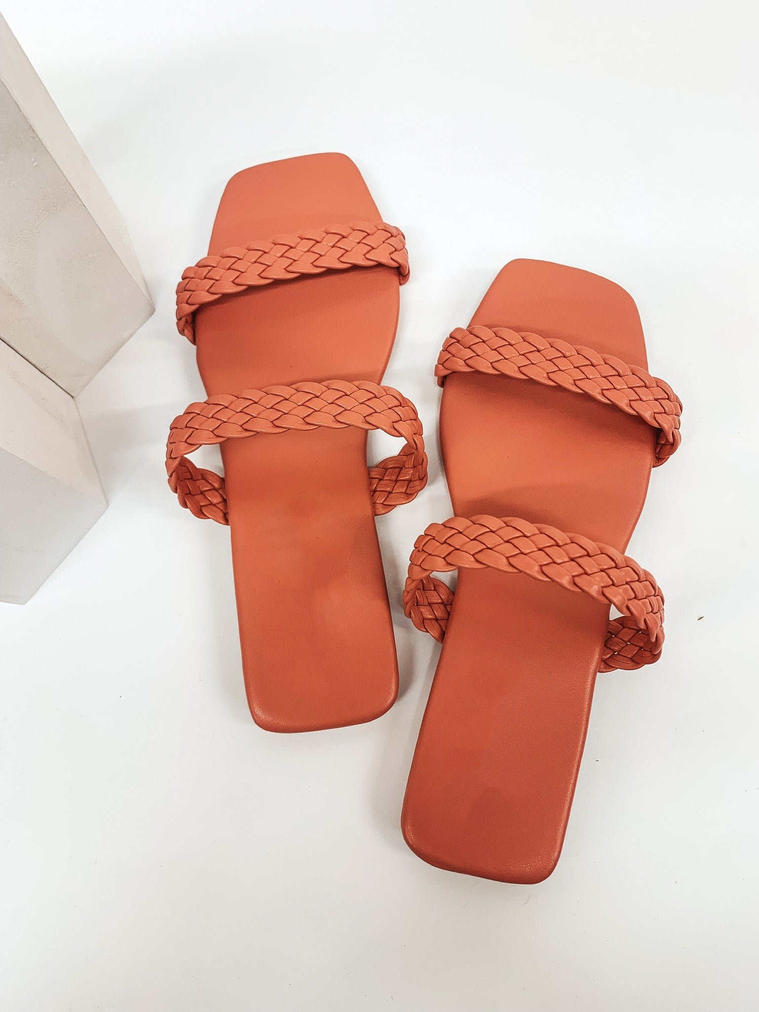 Uptown Stroll Braided Two Strap Slide On Sandals in Coral - Giddy Up Glamour Boutique