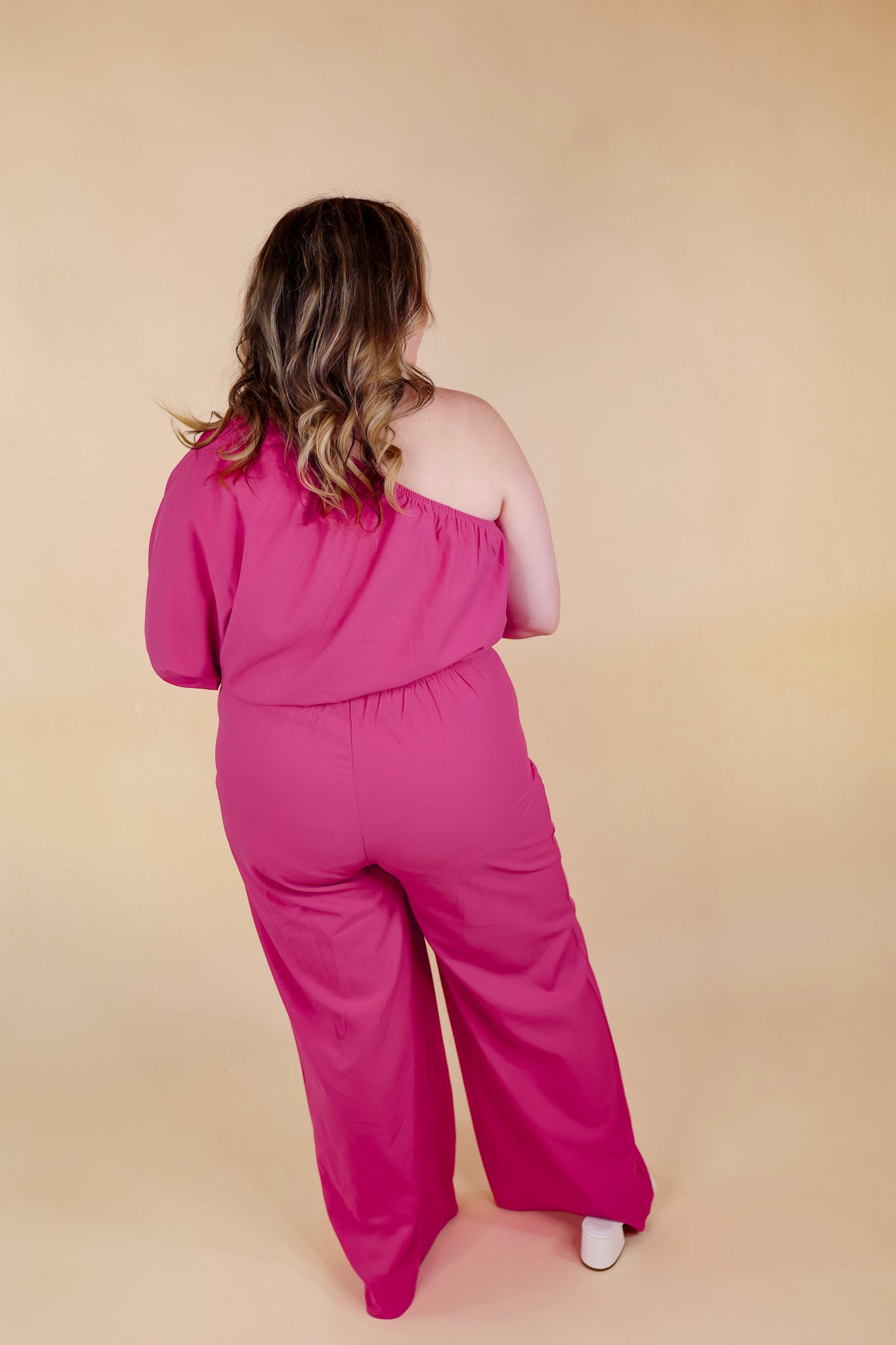 Ready To Wow One Shoulder Wide Leg Jumpsuit in Pink - Giddy Up Glamour Boutique