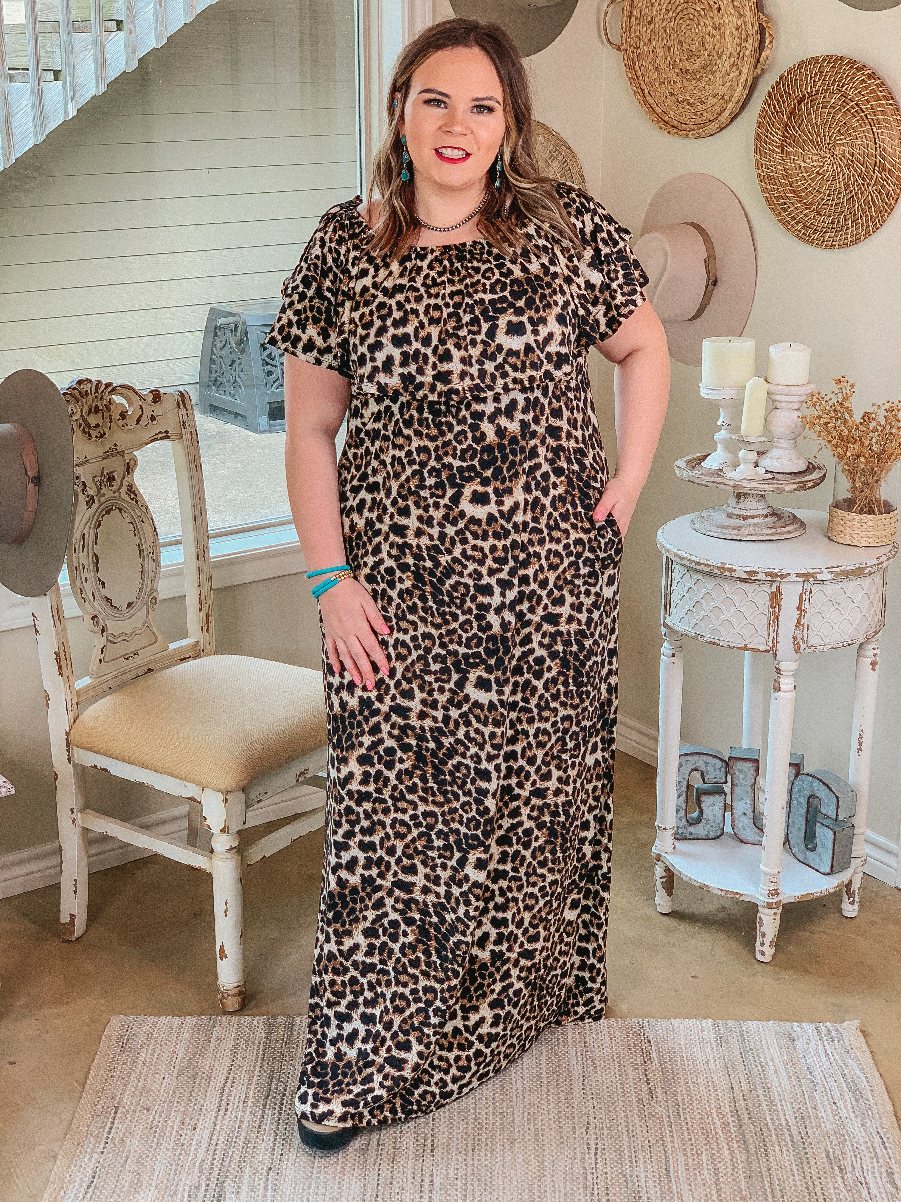 For Forever Bulgari Ruffled Maxi Dress in Leopard - Giddy Up Glamour Boutique
