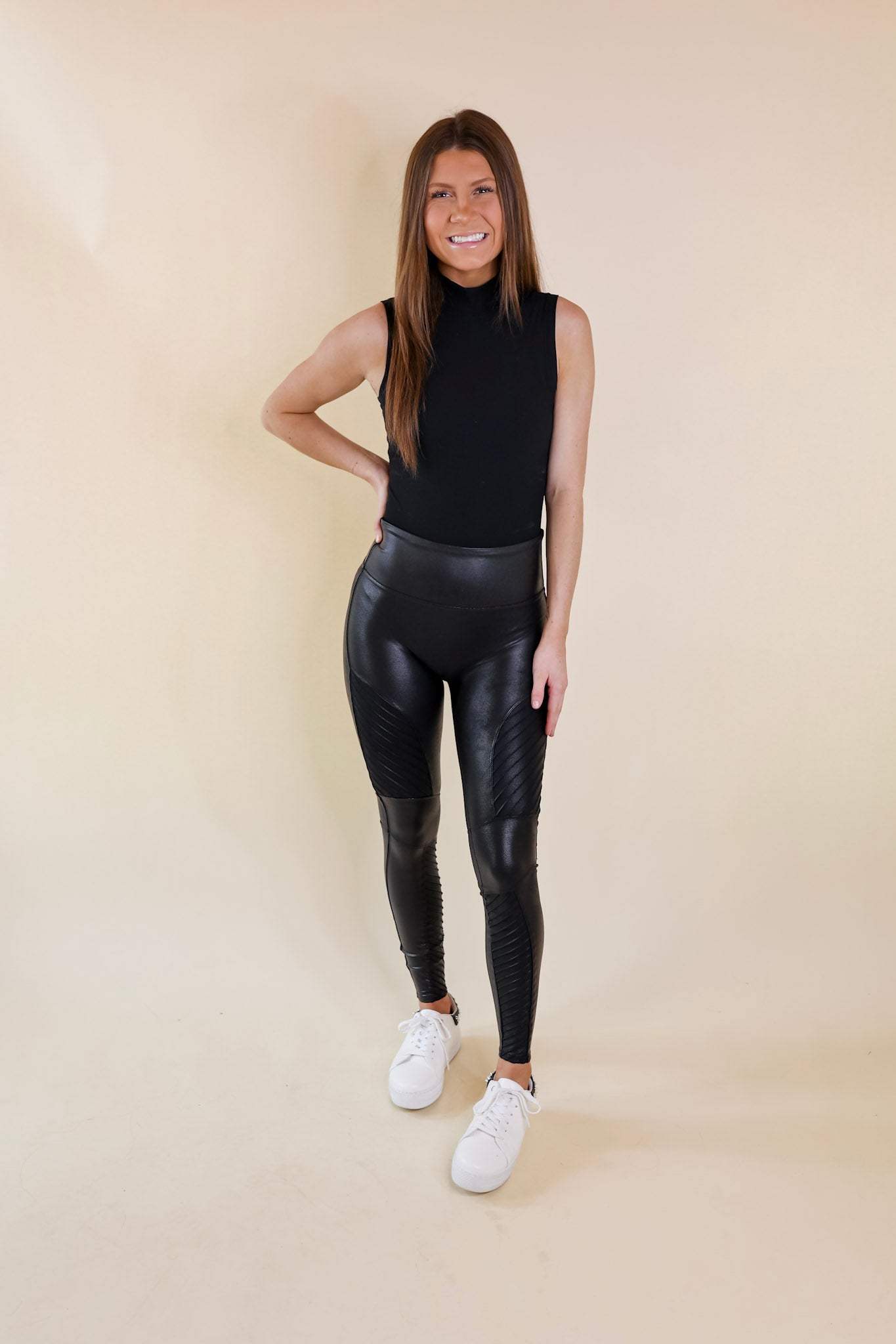 SPANX | Suit Yourself Ribbed Mock Neck Sleeveless Bodysuit in Black - Giddy Up Glamour Boutique