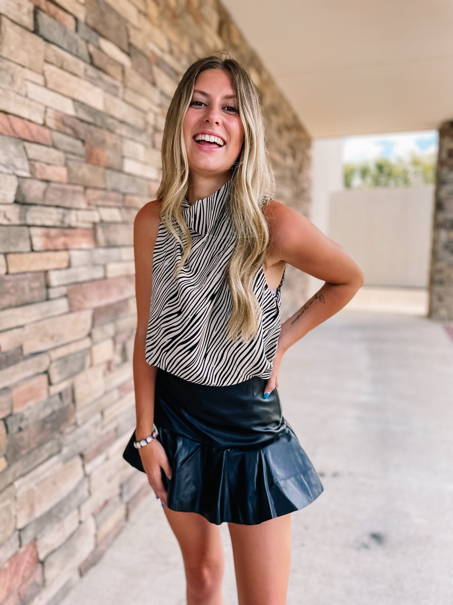 Hot Spot High Cowl Neck Tank Top in Zebra Print - Giddy Up Glamour Boutique