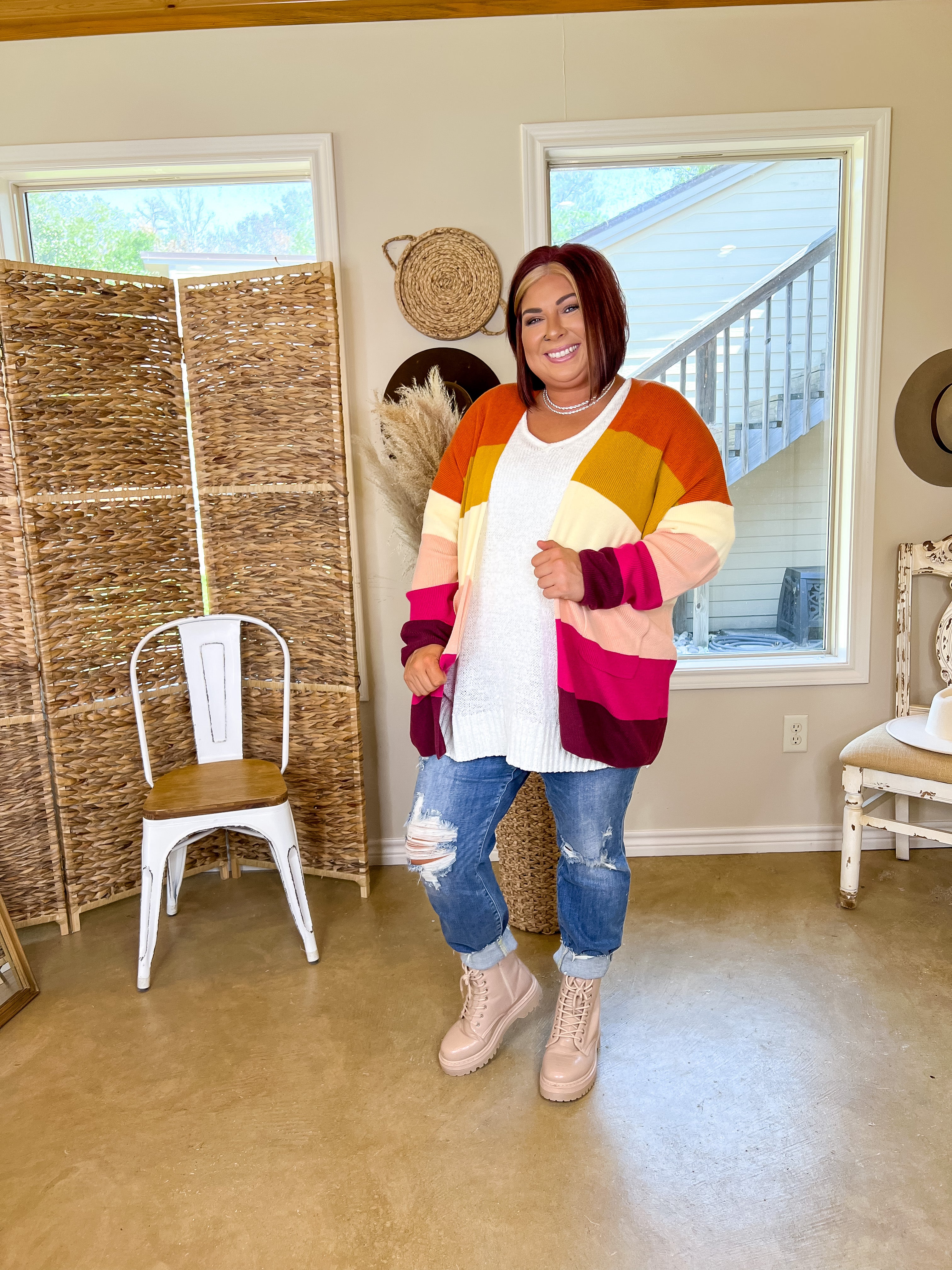 Happy Hour Multicolor Knit Cardigan in Orange and Pink - Giddy Up Glamour Boutique