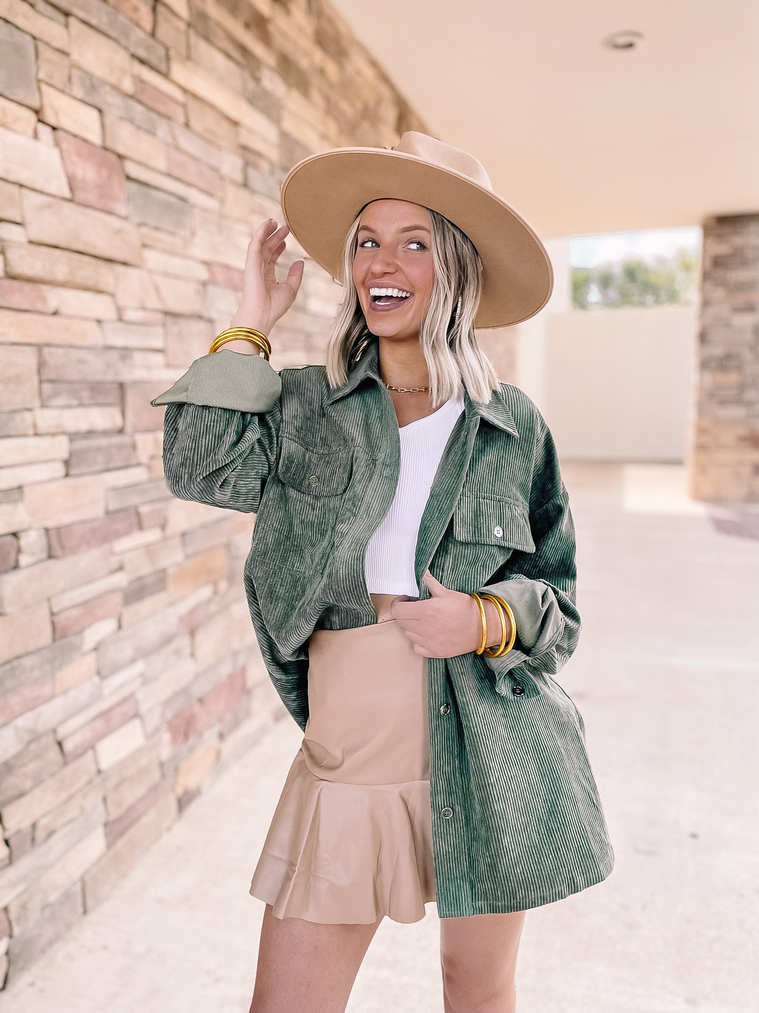 Latte Sips Button Up Corduroy Shacket in Olive Green - Giddy Up Glamour Boutique