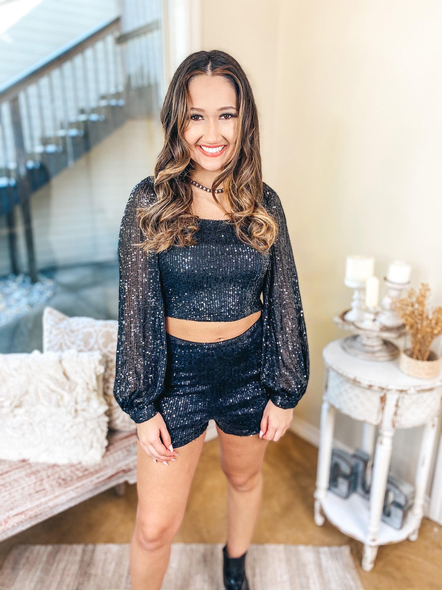 Sippin' Pretty Sequin Shorts in Black - Giddy Up Glamour Boutique