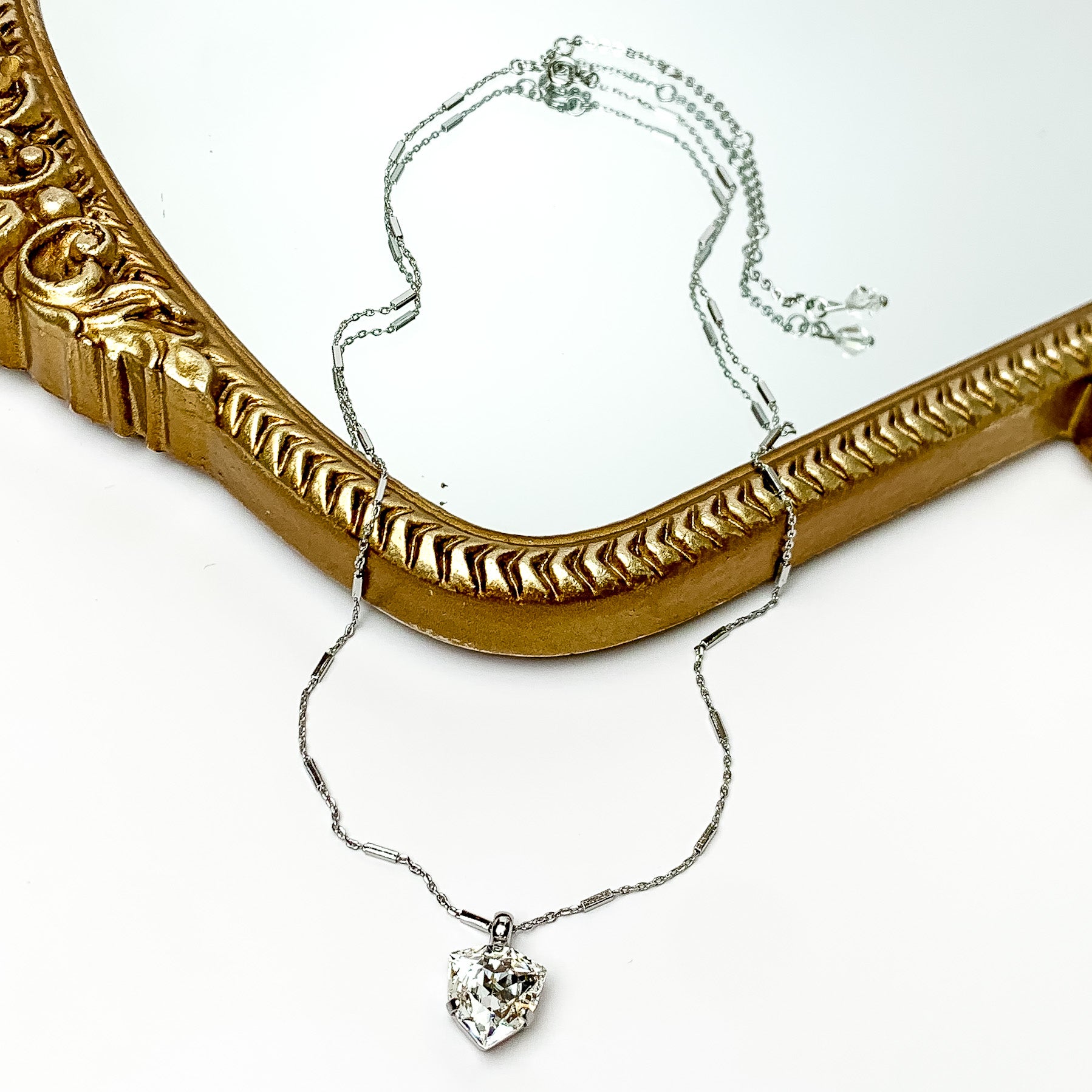Sorrelli | Perfectly Pretty Crystal Pendant Necklace in Palladium Silver Tone and Clear - Giddy Up Glamour Boutique