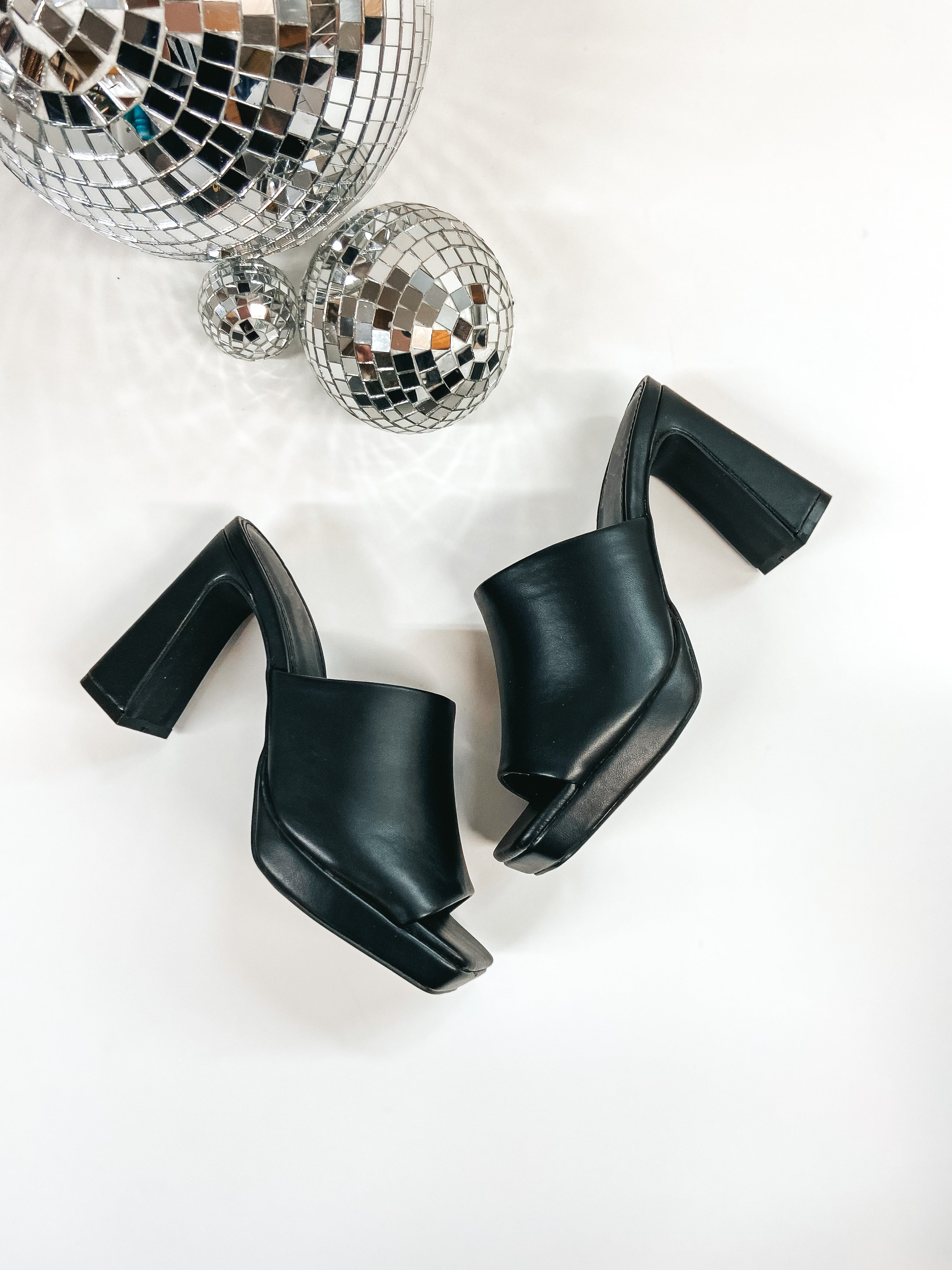 Chic Moment Slide On Block High Heels in Black - Giddy Up Glamour Boutique