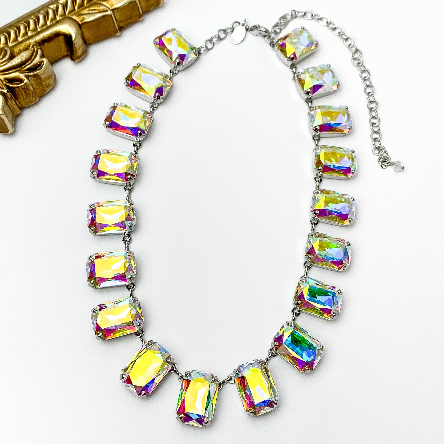Sorrelli | Julianna Emerald Crystal Statement Necklace in Palladium Silver Tone and Aurora Borealis - Giddy Up Glamour Boutique