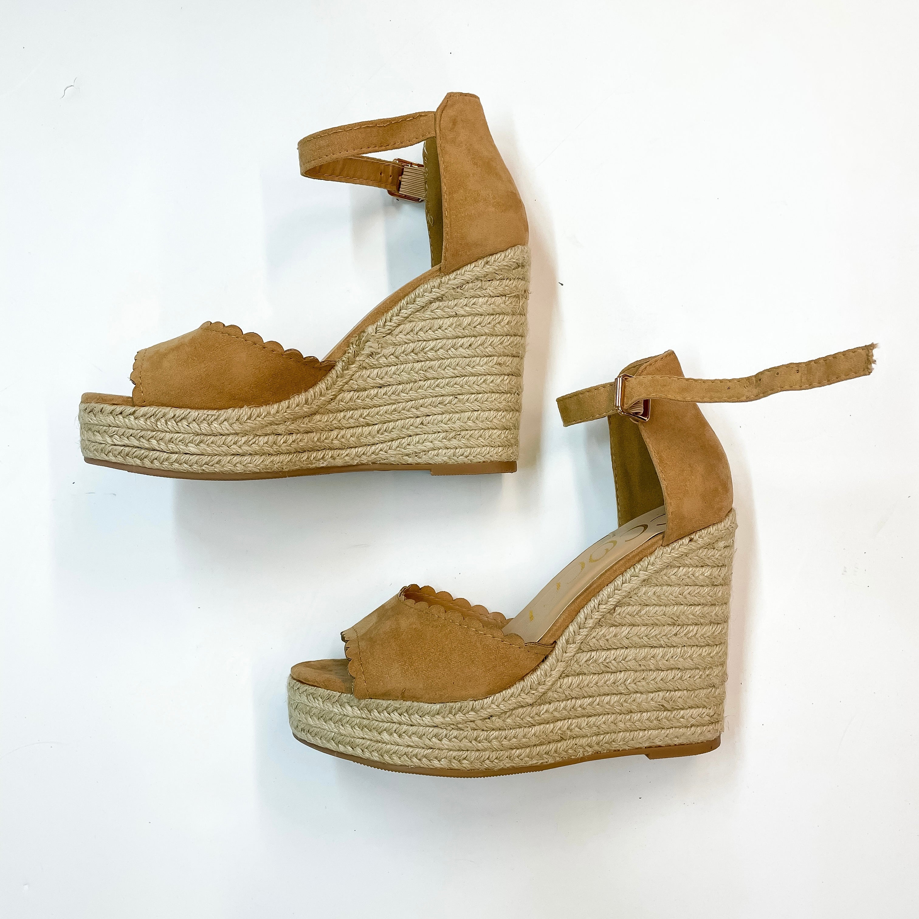 Model Shoe Size 6.5 | Passing through Paradise Espadrille Wedges in Tan - Giddy Up Glamour Boutique