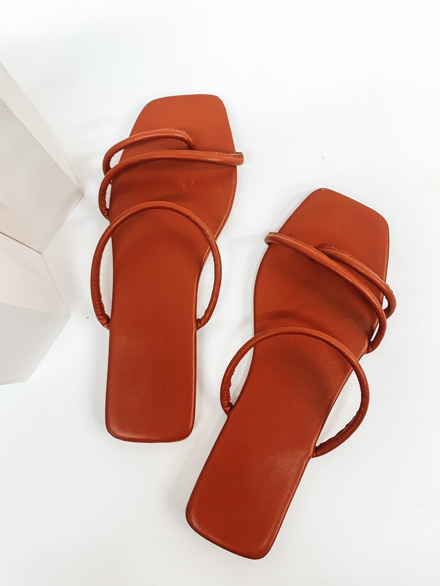 Strut Sis Strappy Square Toe Flat Sandals in Brick - Giddy Up Glamour Boutique