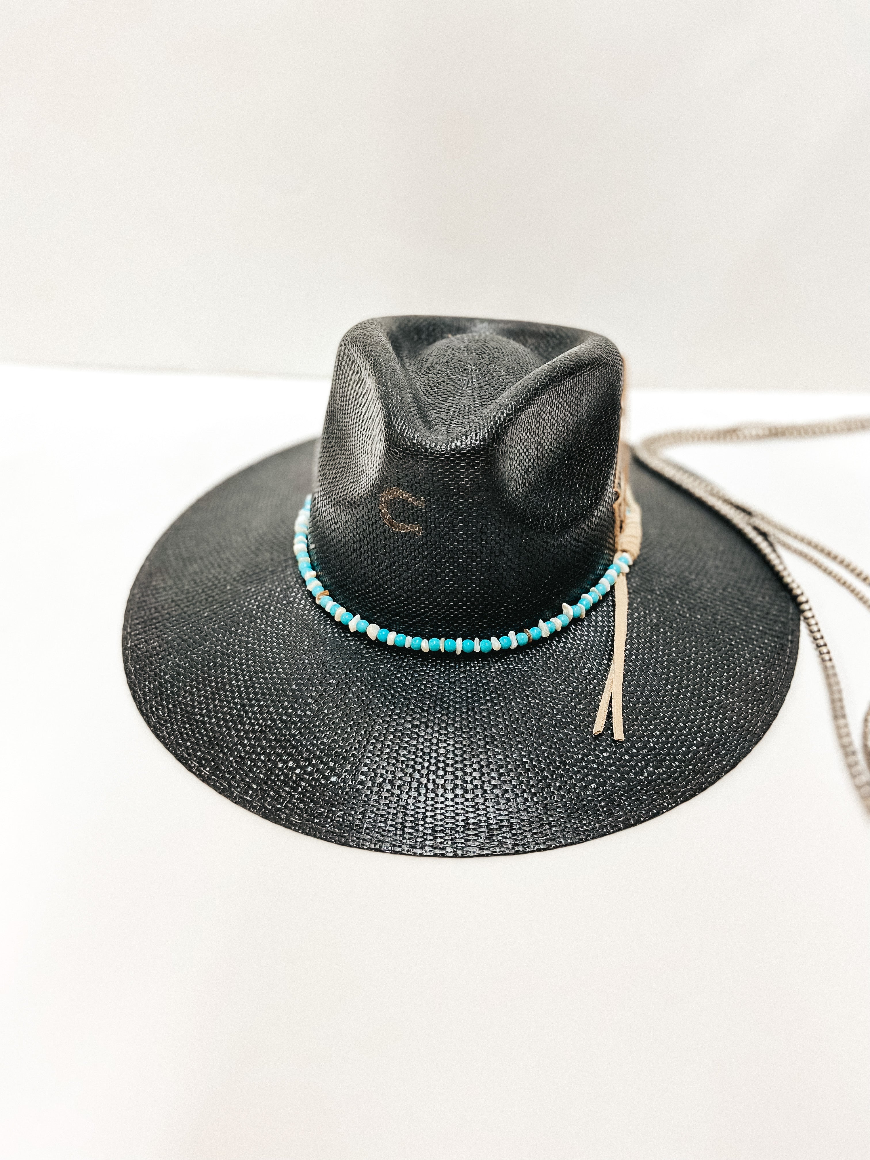 Charlie 1 Horse | Midnight Toker Straw Stiff Brim Hat with Embroidered Feather and Beaded Band in Black - Giddy Up Glamour Boutique