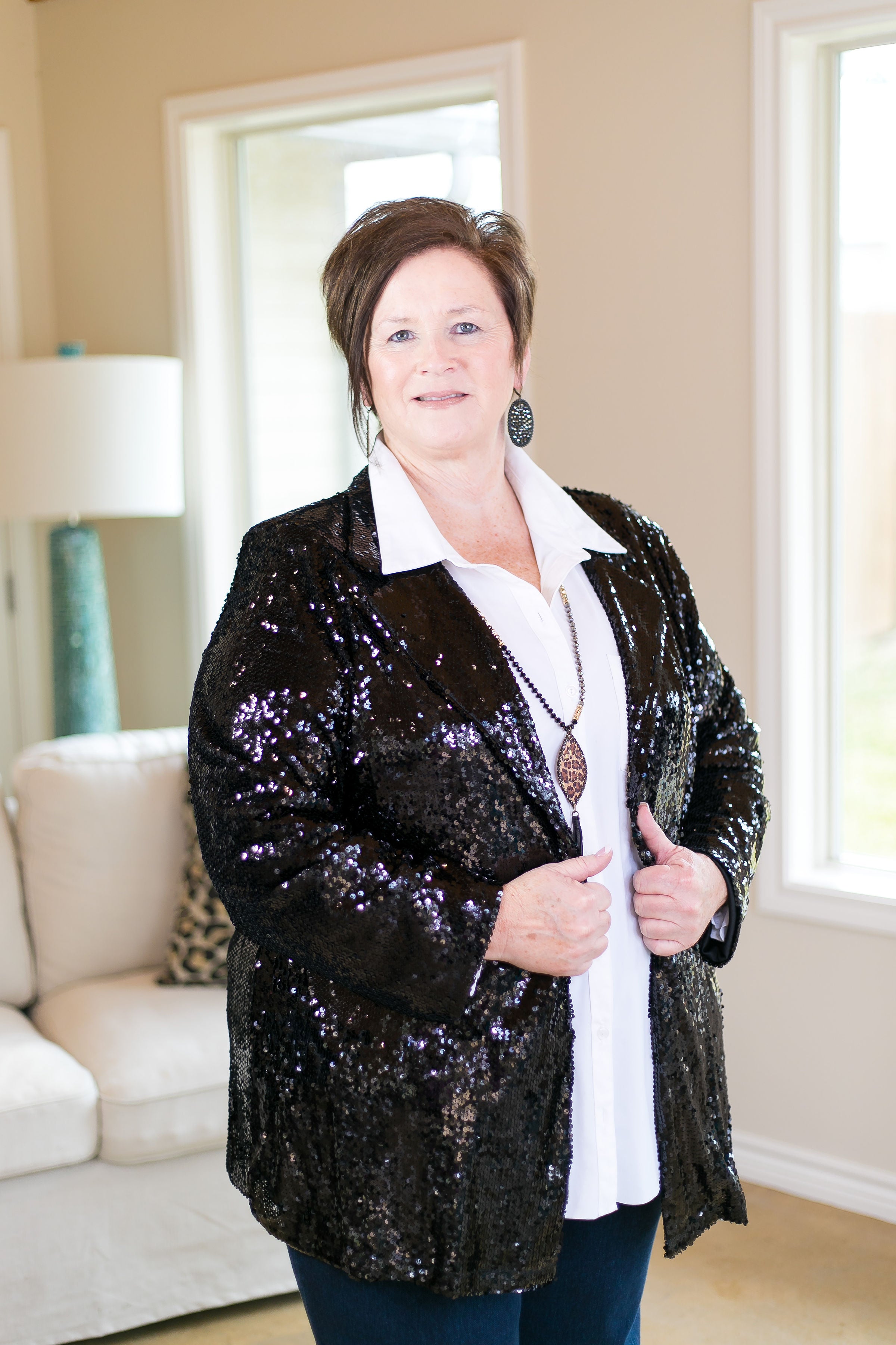 Plus Size Dazzle Them All Sequin Blazer Jacket in Black - Giddy Up Glamour Boutique