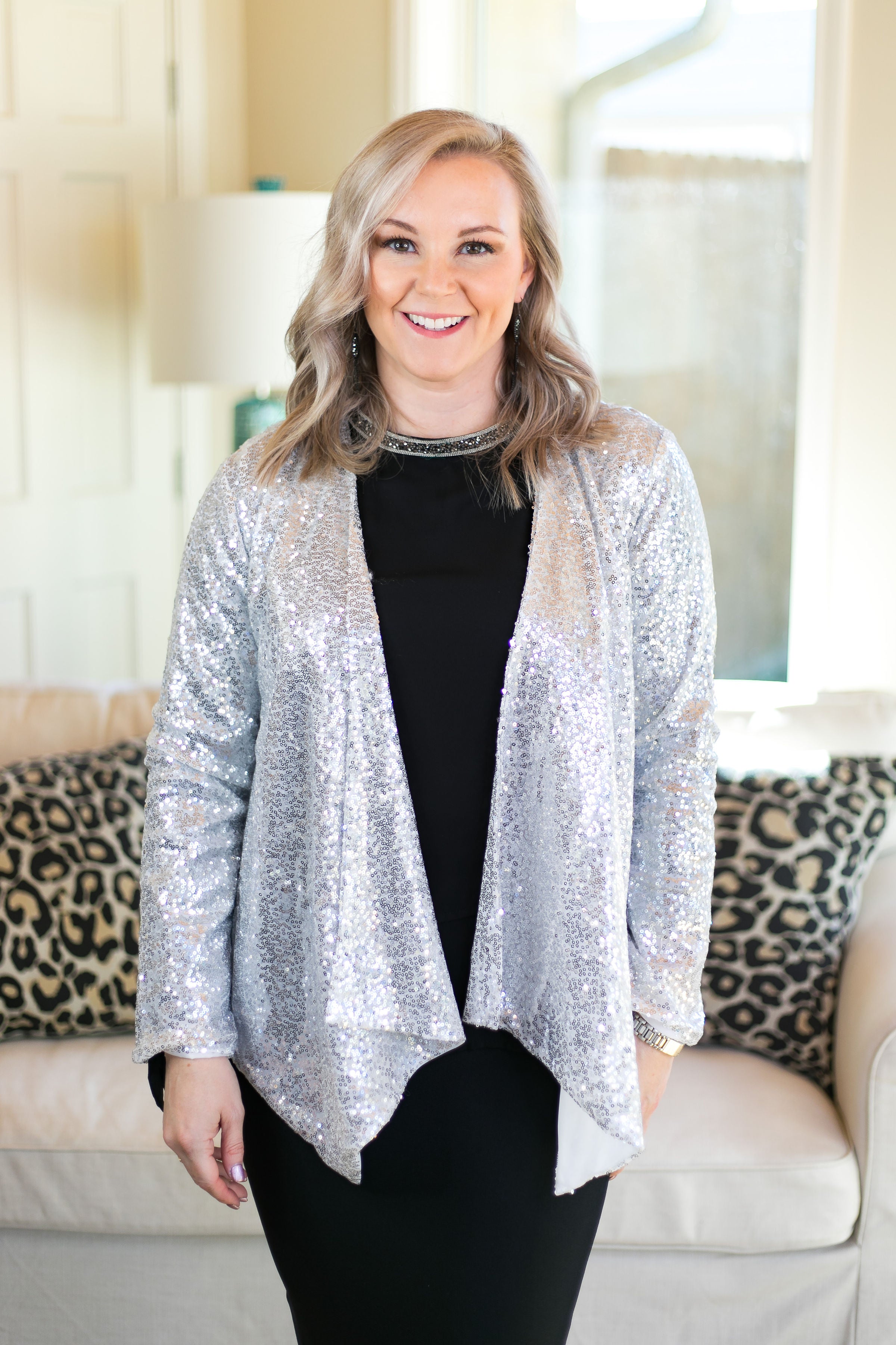 Glam Slam Sequin Blazer Jacket in Silver - Giddy Up Glamour Boutique
