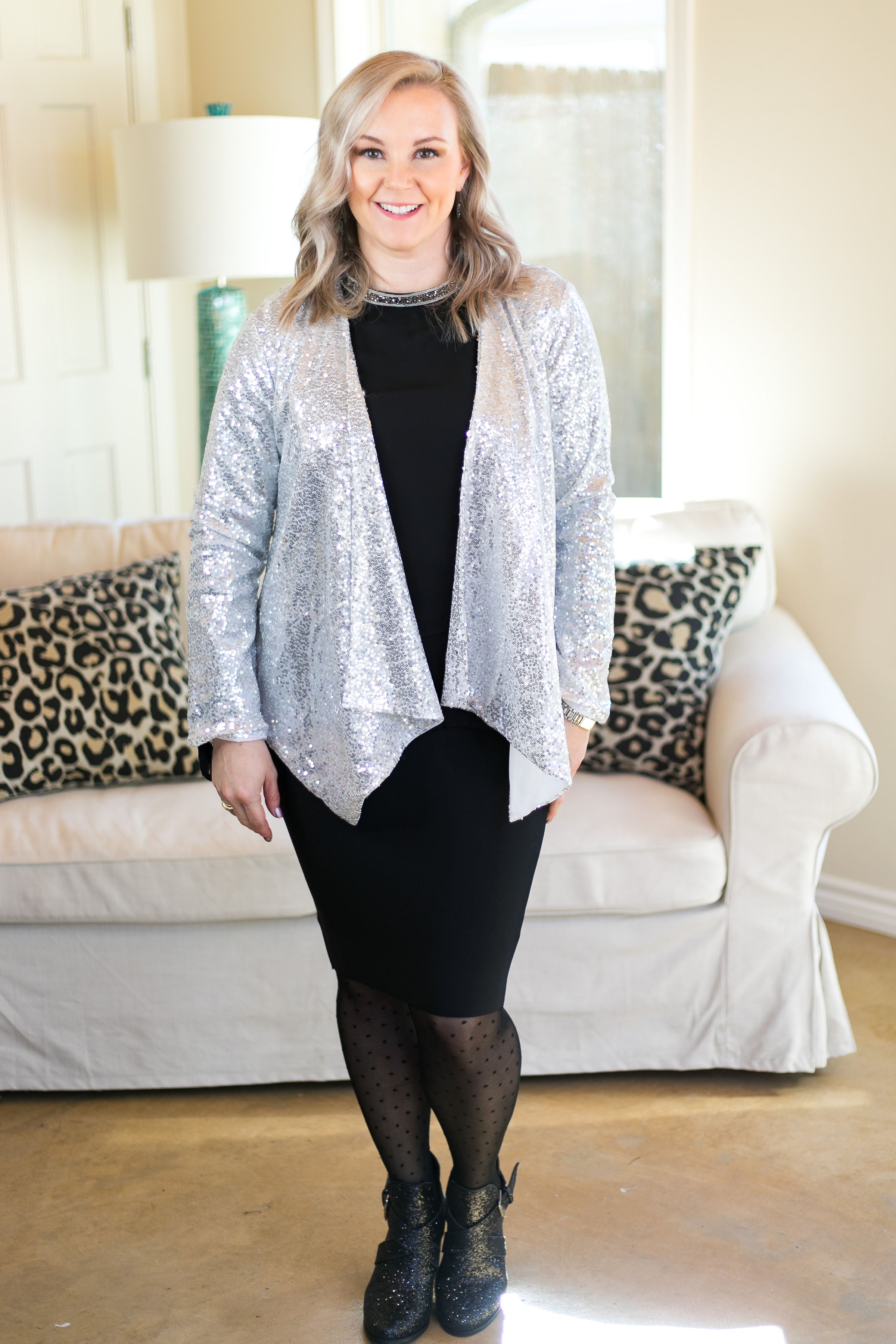 Glam Slam Sequin Blazer Jacket in Silver - Giddy Up Glamour Boutique