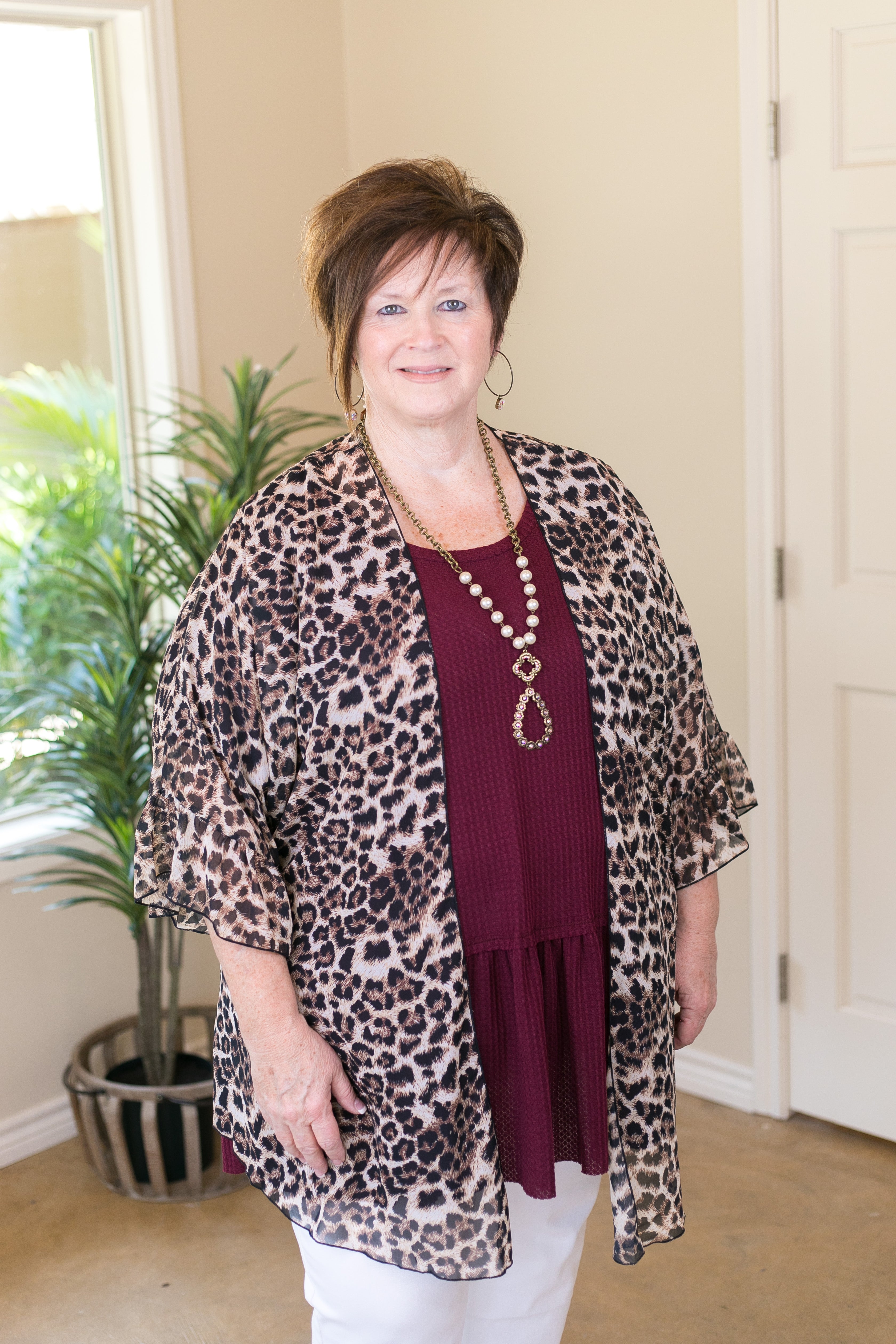 Tell Me About It Sheer Kimono with Ruffle Sleeves in Leopard - Giddy Up Glamour Boutique