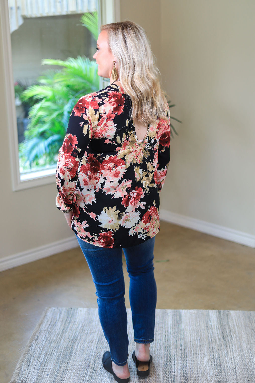All Your Life Long Sleeve Floral Blouse in Black - Giddy Up Glamour Boutique