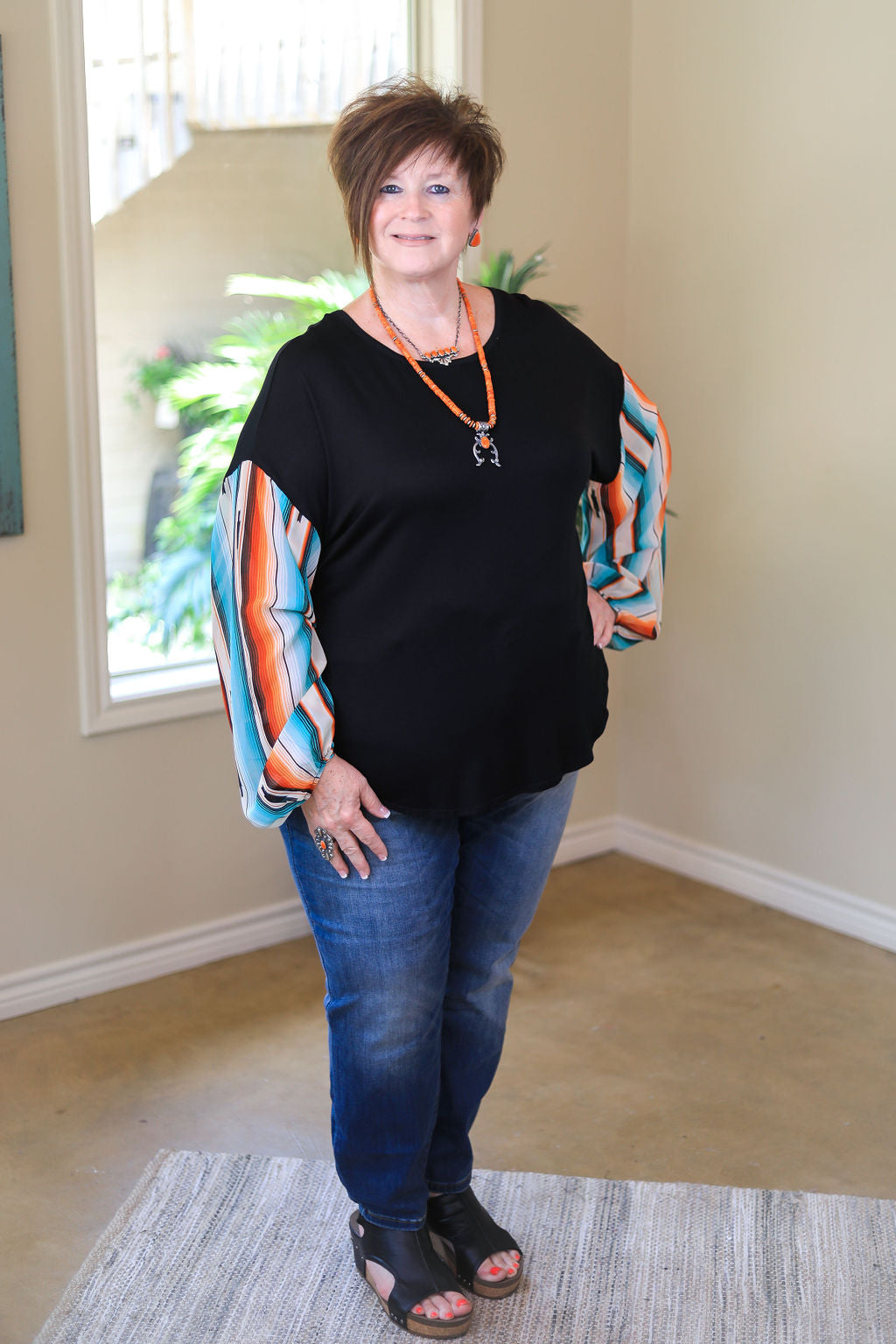 Last Chance Size Small | Mover and Shaker Bishop Puff Sleeve Top in Serape - Giddy Up Glamour Boutique