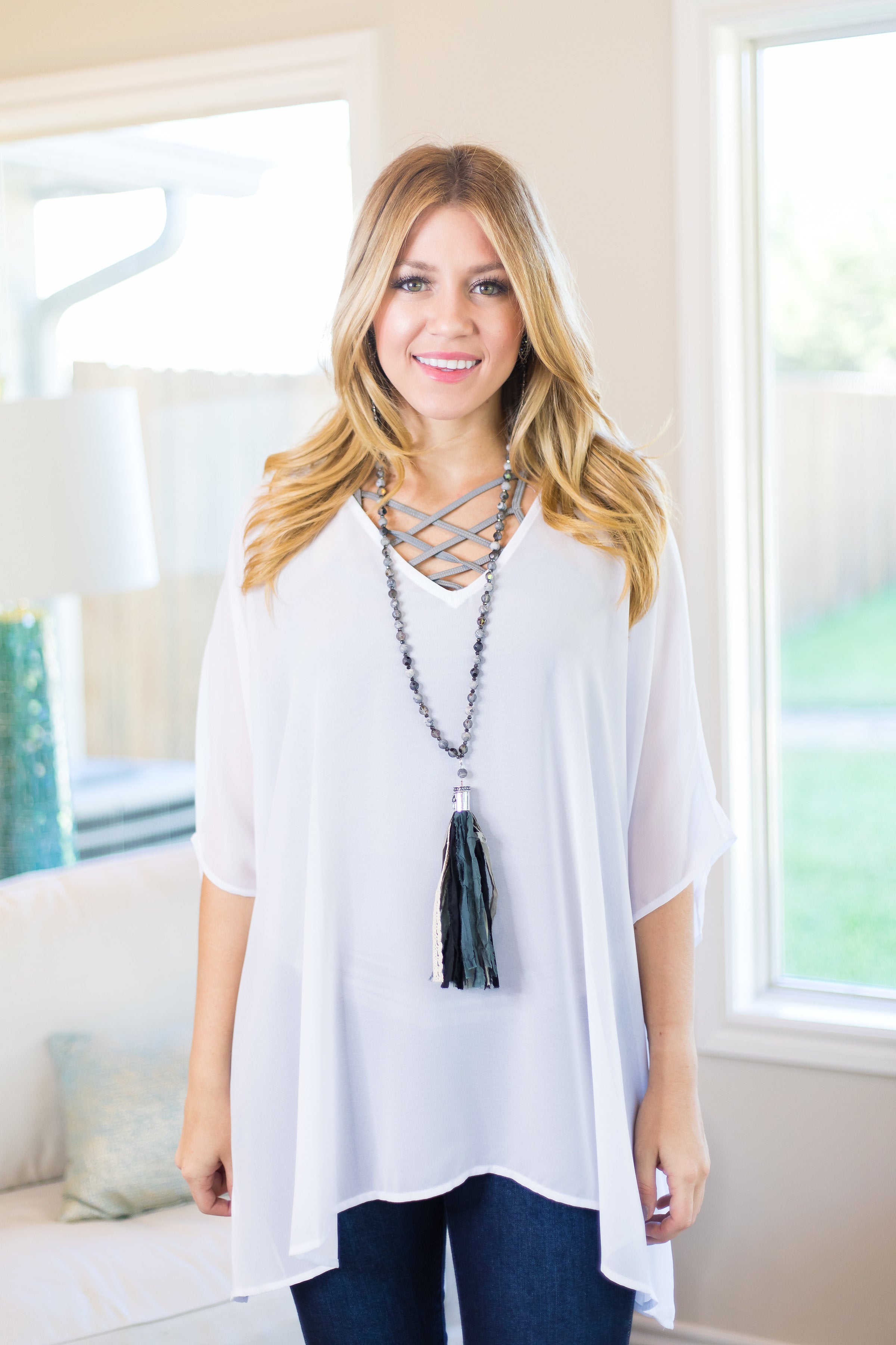 Last Chance Size Large | Sure Thing Sheer Oversized Poncho Top in White - Giddy Up Glamour Boutique