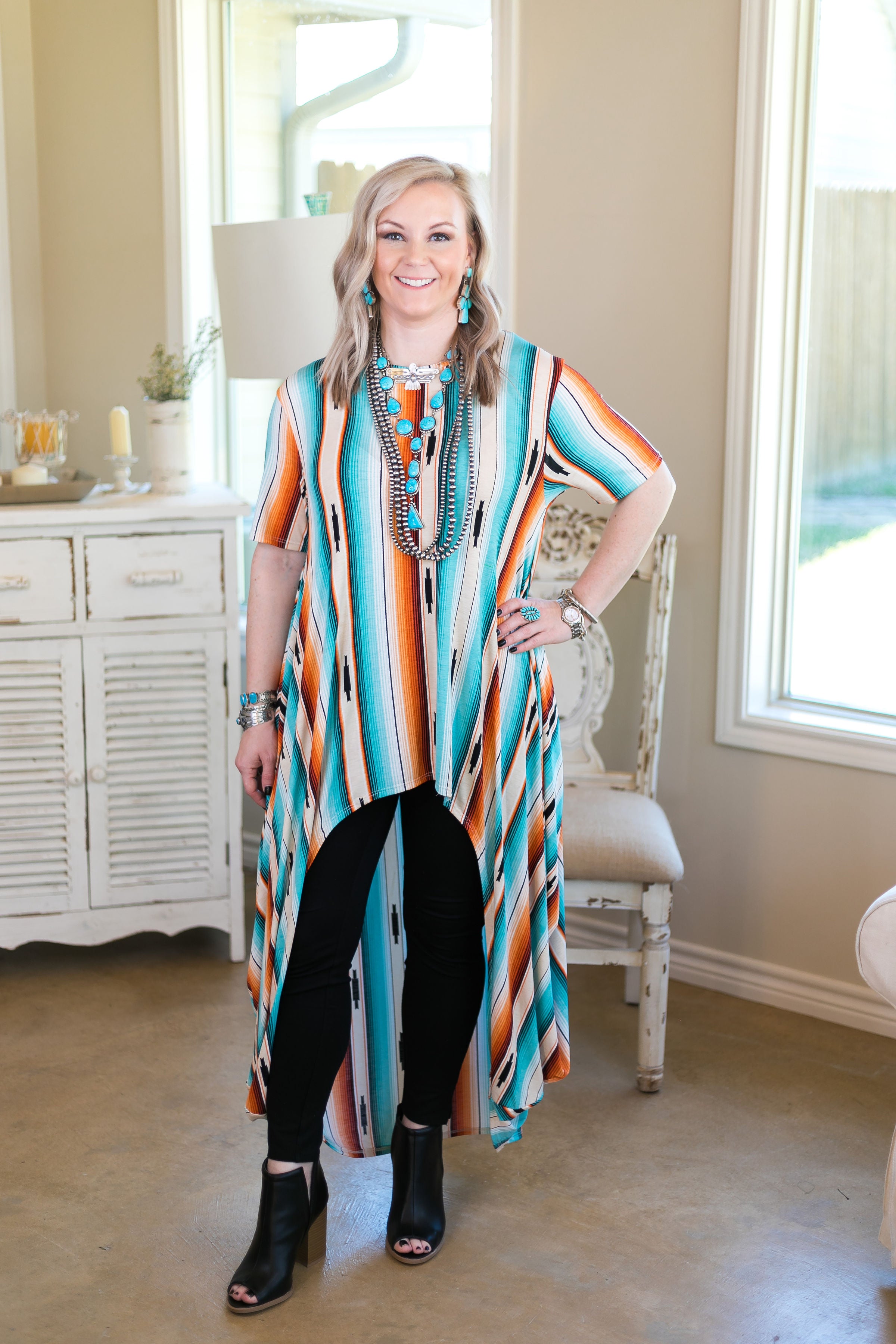 Last Chance S & M | Don't Think Twice High Low Short Sleeve Top in Serape - Giddy Up Glamour Boutique