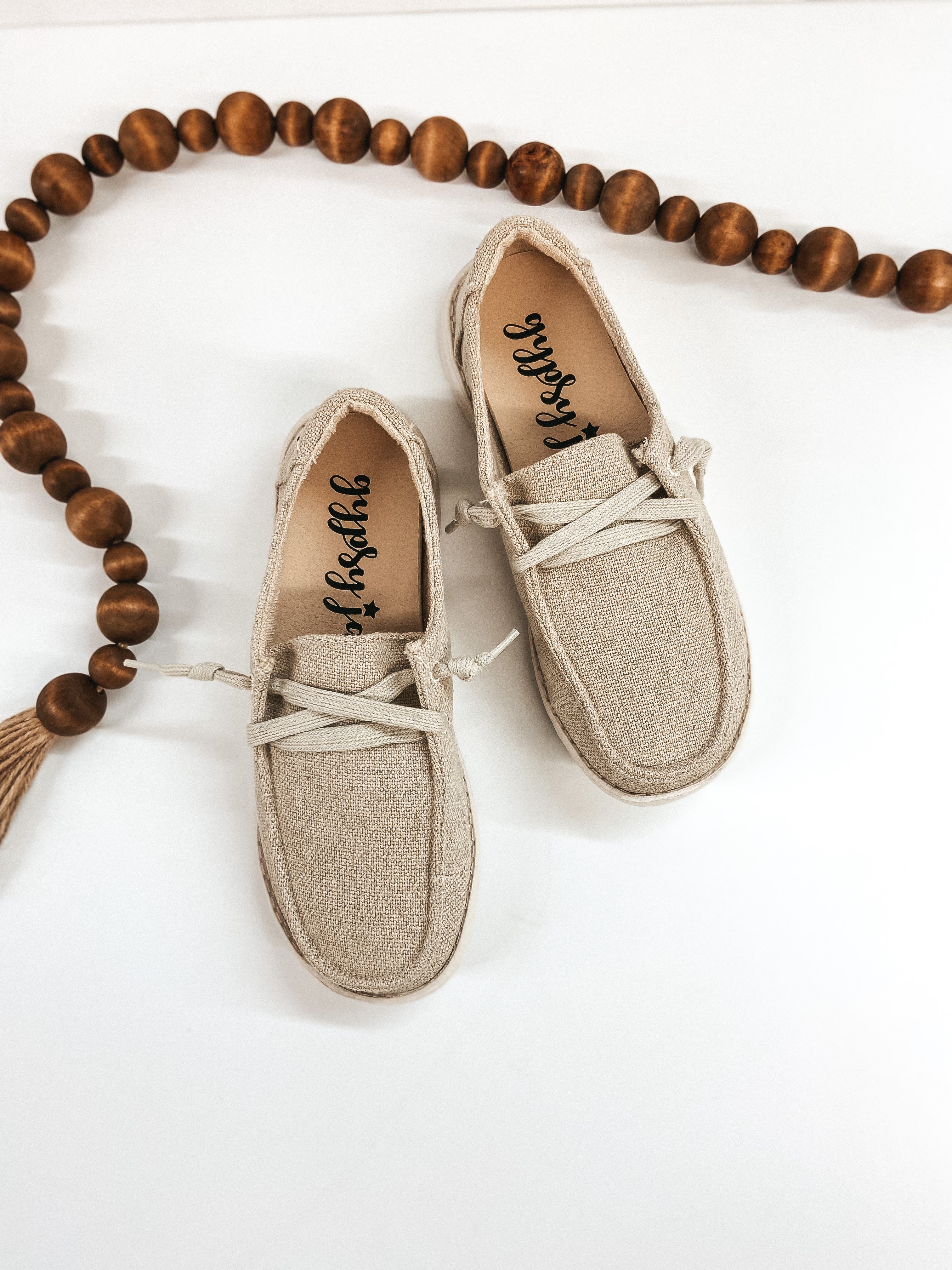 Very G | Have To Run Solid Slip On Loafers with Laces in Natural - Giddy Up Glamour Boutique