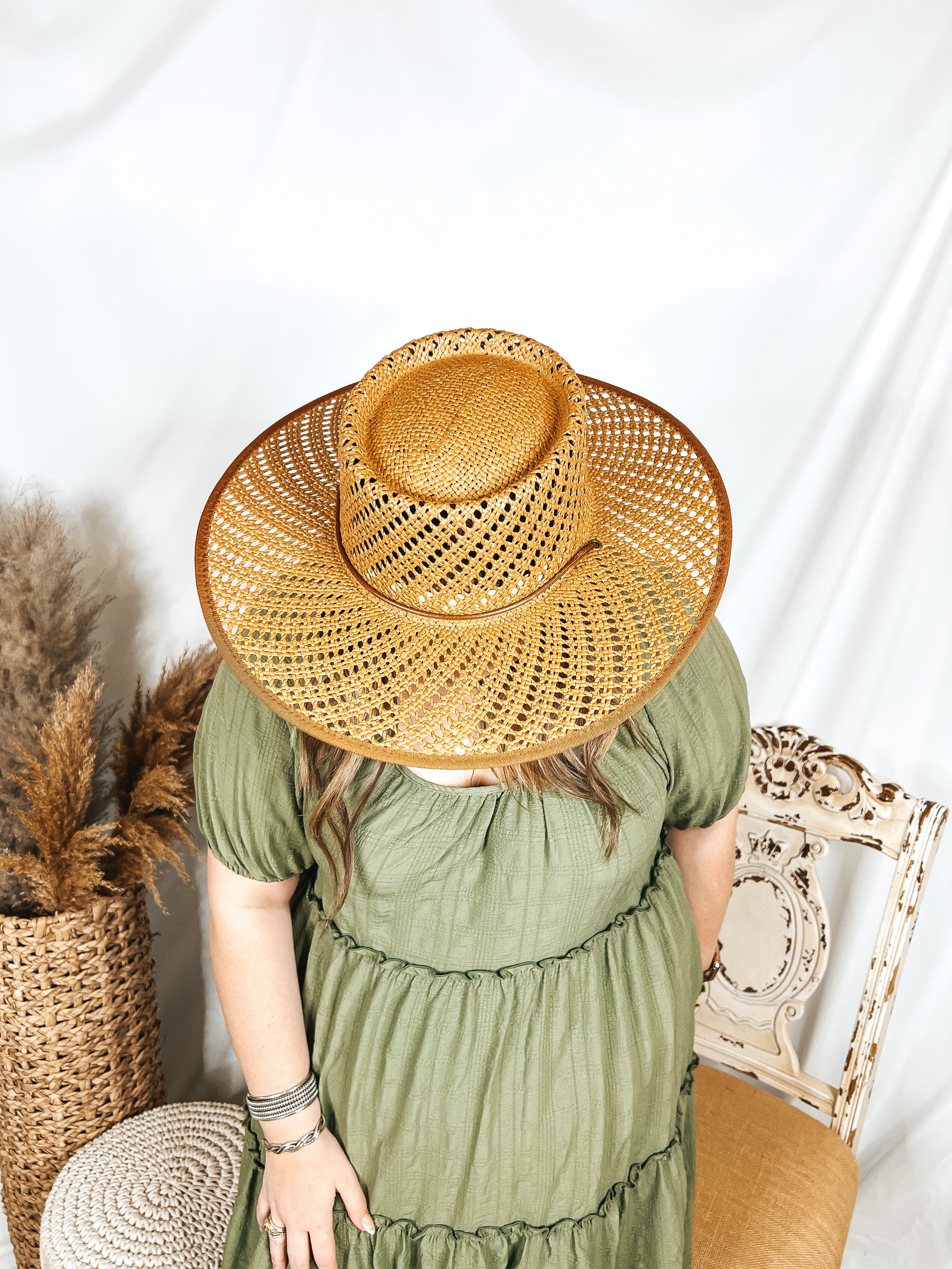 Lack of Color | Cesca Straw Boater Hat with Chin Tie in Brown - Giddy Up Glamour Boutique