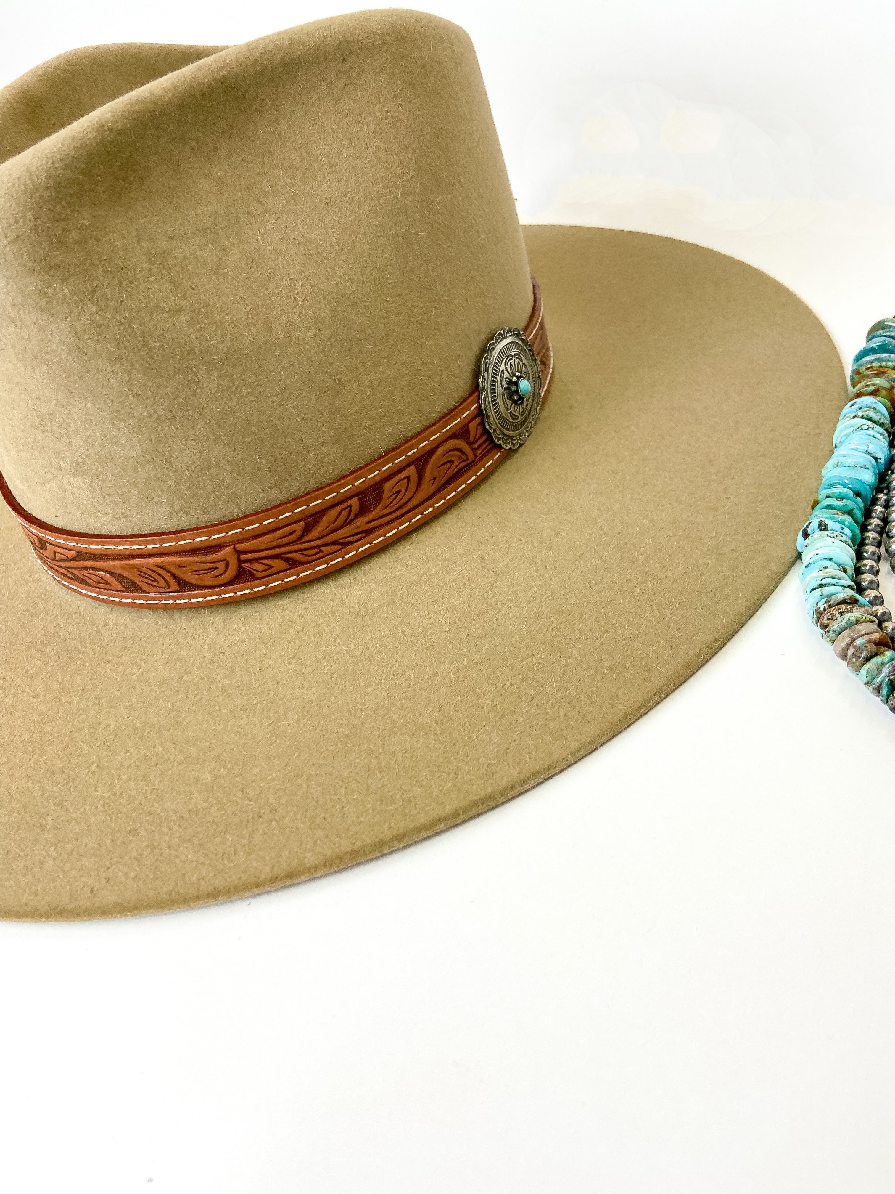 Charlie 1 Horse | Lori Wool Felt Hat with Leather Tooled Band and Silver Concho in Fawn Brown - Giddy Up Glamour Boutique